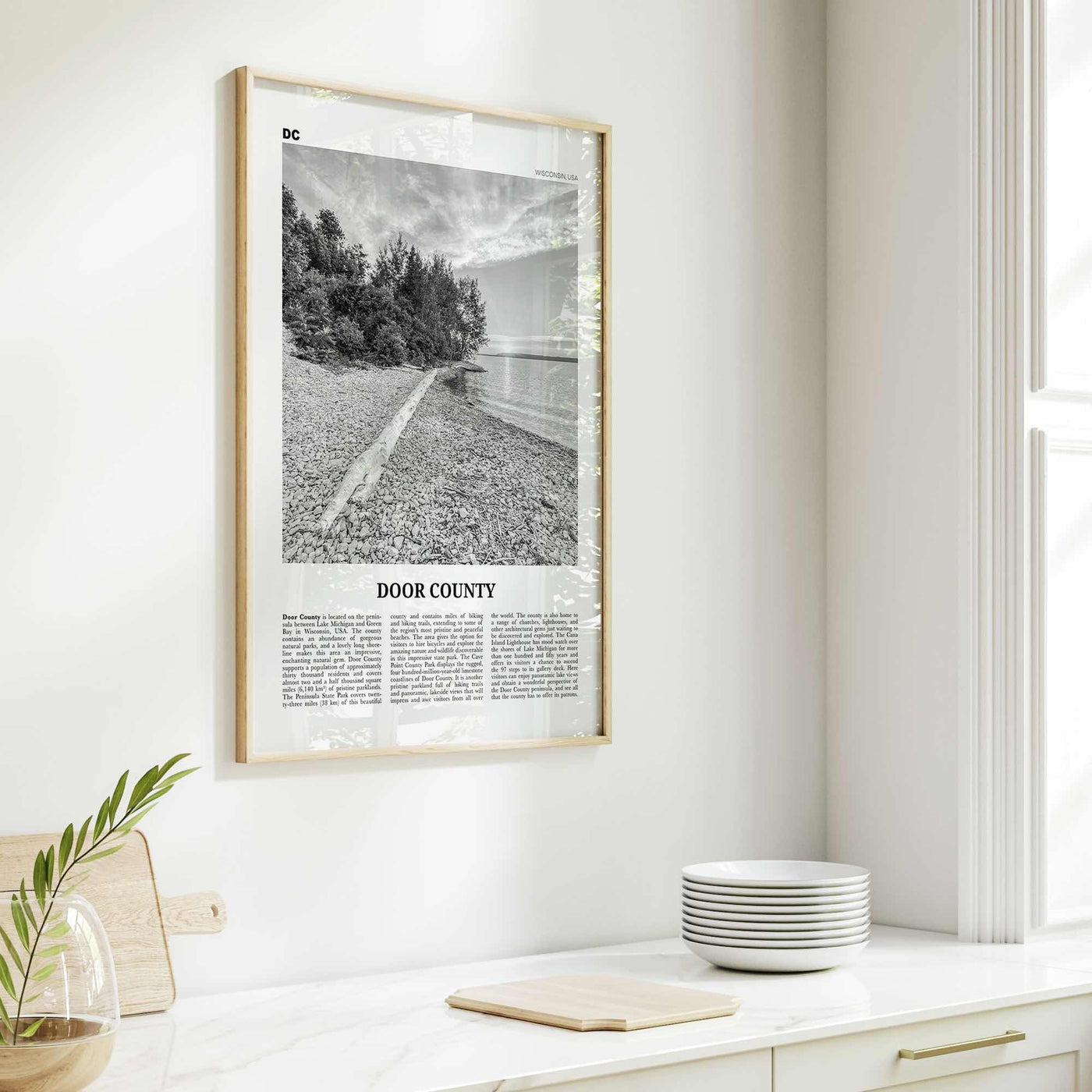 Door County Print Black and White, Door County Wall Art, Door County Poster, Door County Photo, Door County Map, Wisconsin, USA