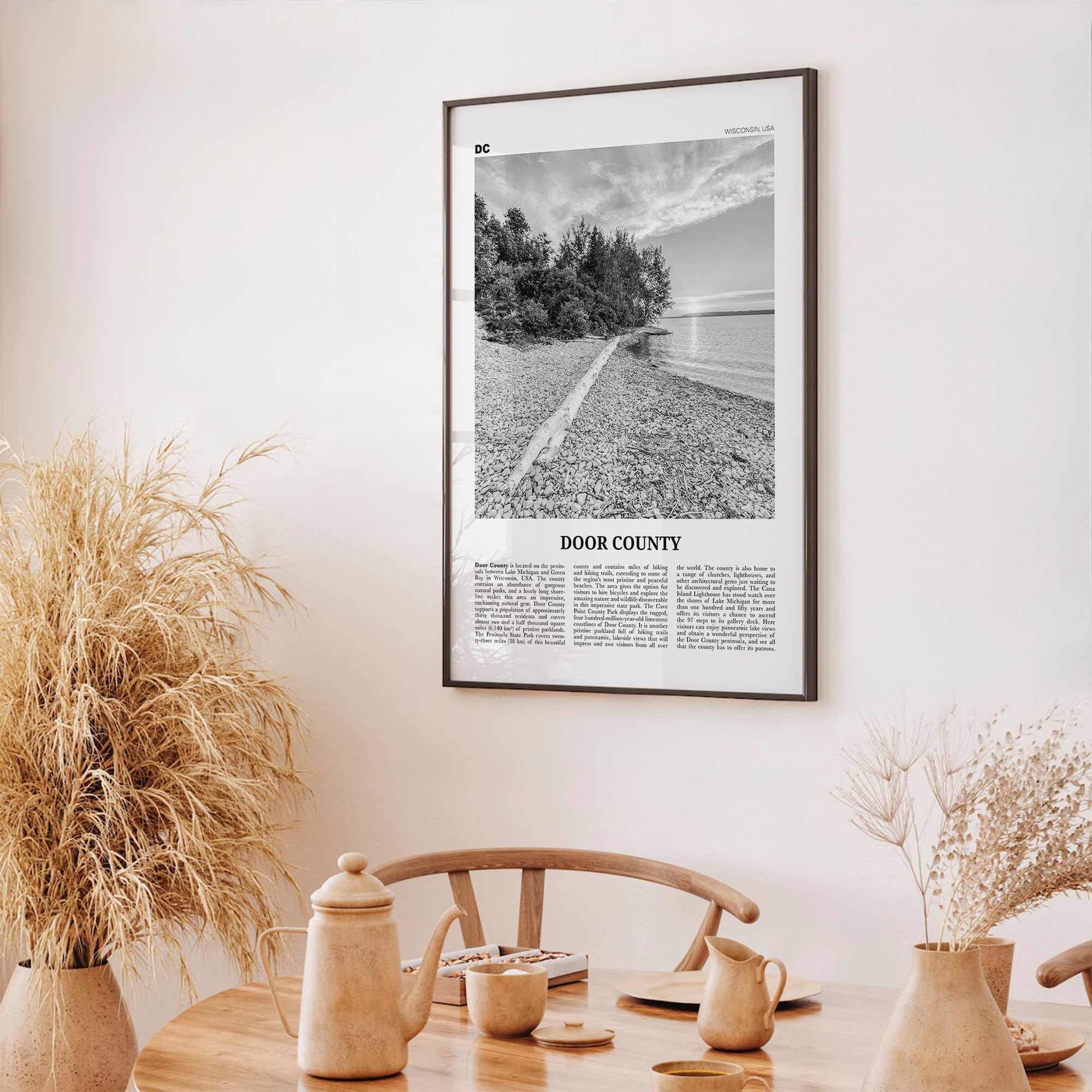 Door County Print Black and White, Door County Wall Art, Door County Poster, Door County Photo, Door County Map, Wisconsin, USA