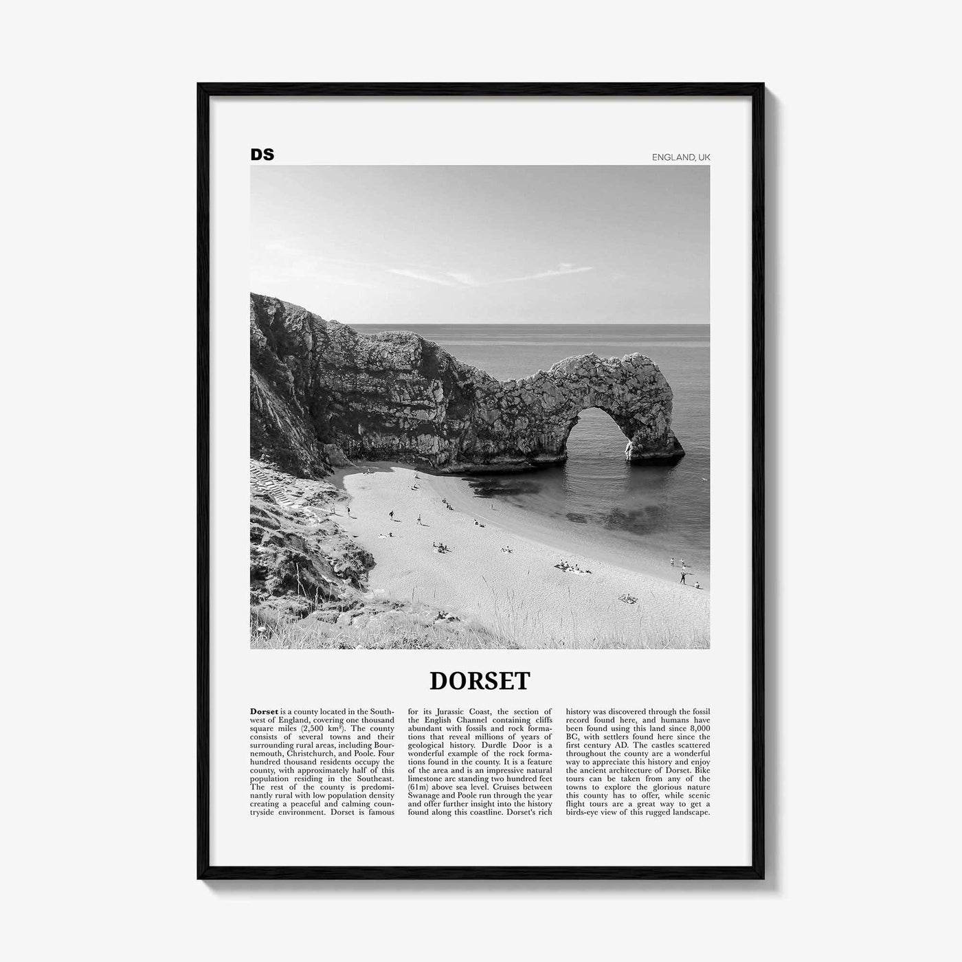 Dorset Print Black and White, Dorset Wall Art, Dorset Poster, Dorset Photo, Dorset Map, England, UK, United Kingdom