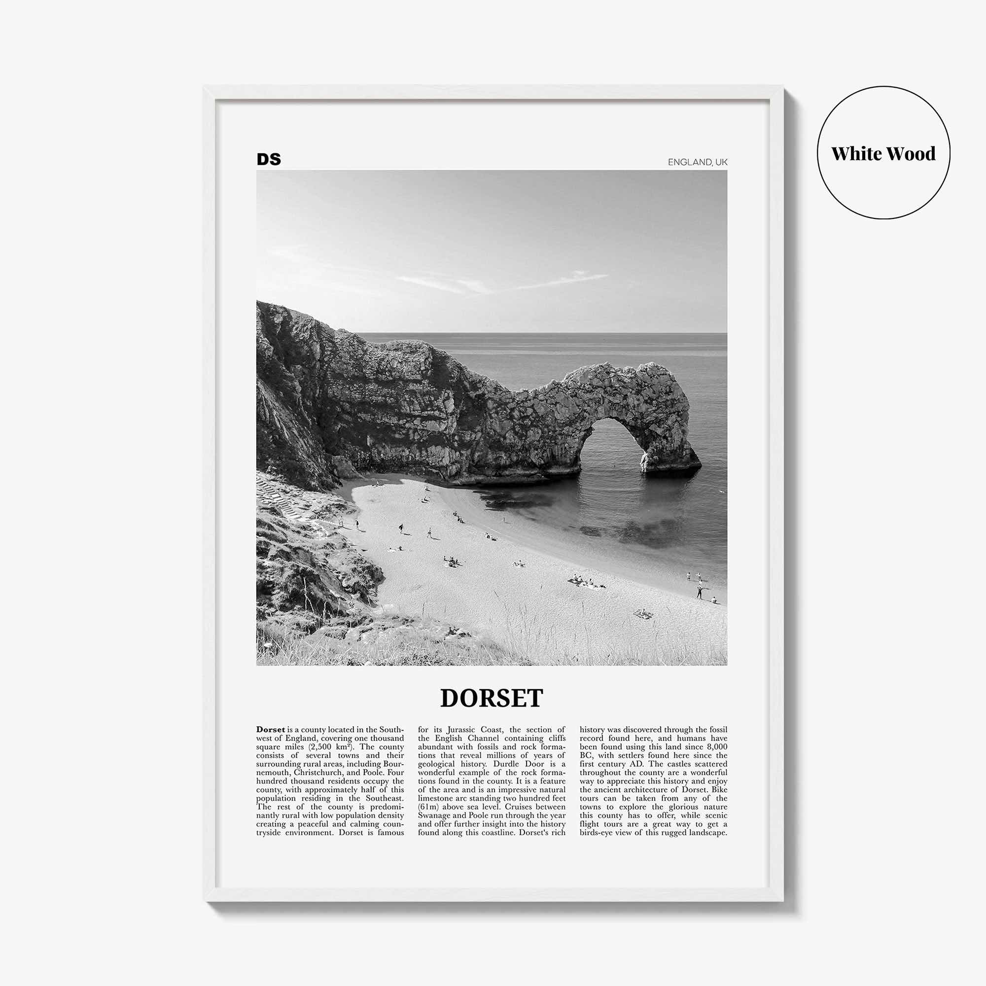 Dorset Print Black and White, Dorset Wall Art, Dorset Poster, Dorset Photo, Dorset Map, England, UK, United Kingdom