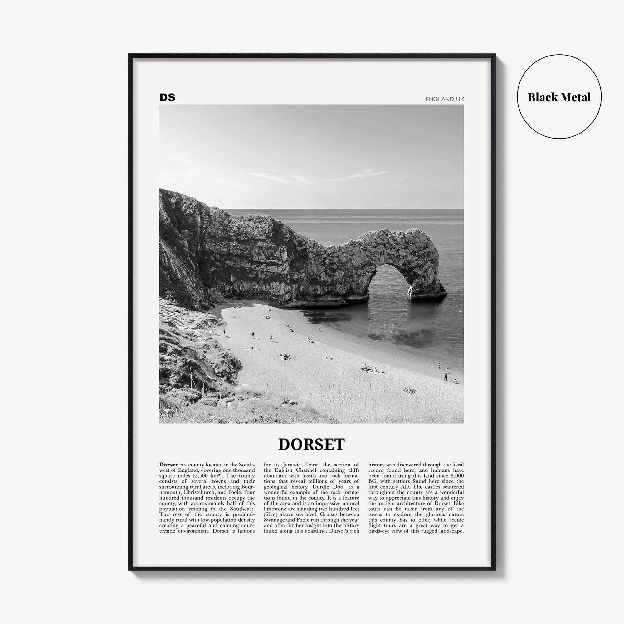 Dorset Print Black and White, Dorset Wall Art, Dorset Poster, Dorset Photo, Dorset Map, England, UK, United Kingdom