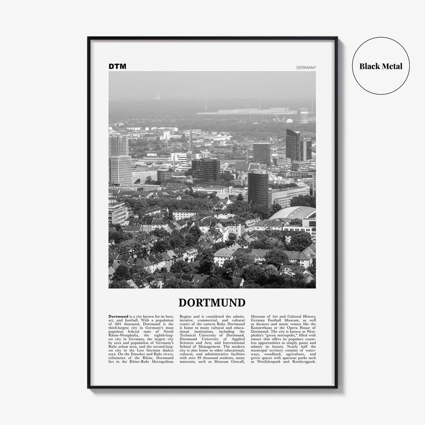 Dortmund Print Black and White, Dortmund Wall Art, Dortmund Poster, Dortmund Photo, Dortmund Wall Decor, Düörpm Germany, Deutschland, Europe