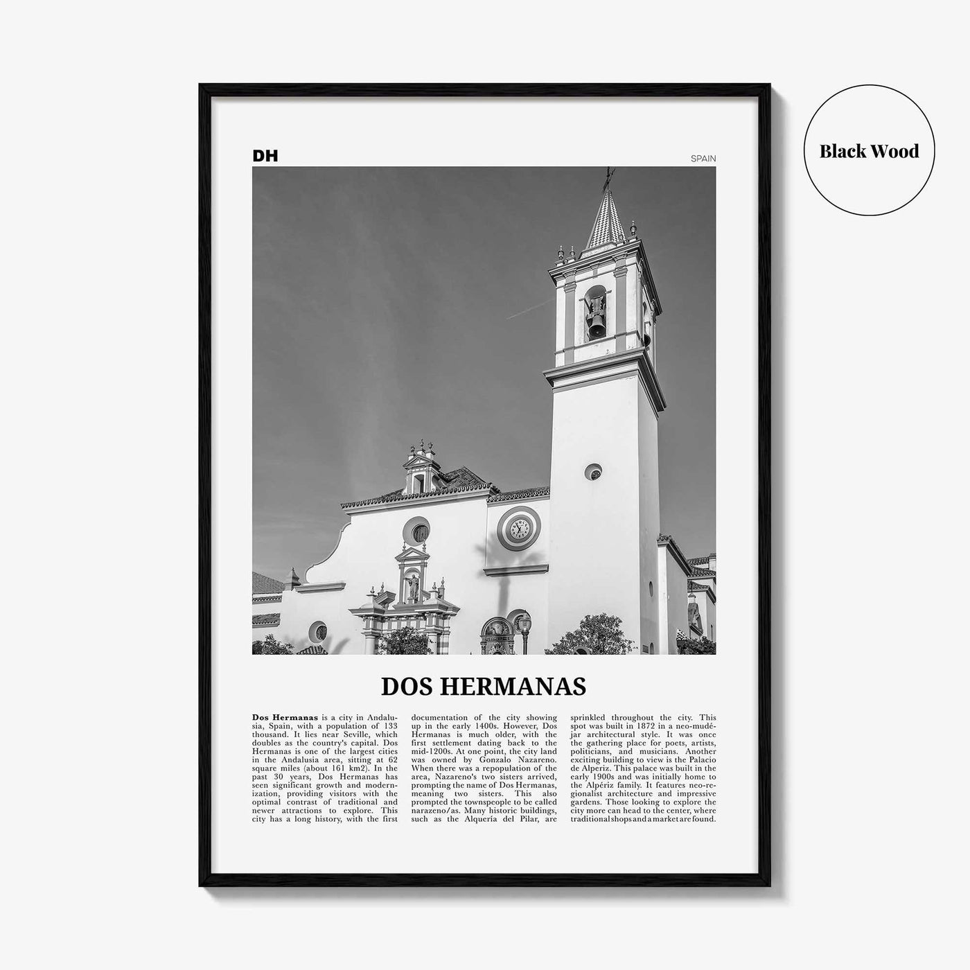 Dos Hermanas Print Black and White, Dos Hermanas Wall Art, Dos Hermanas Poster, Dos Hermanas Photo, Dos Hermanas Décor, Dos Hermanas Map