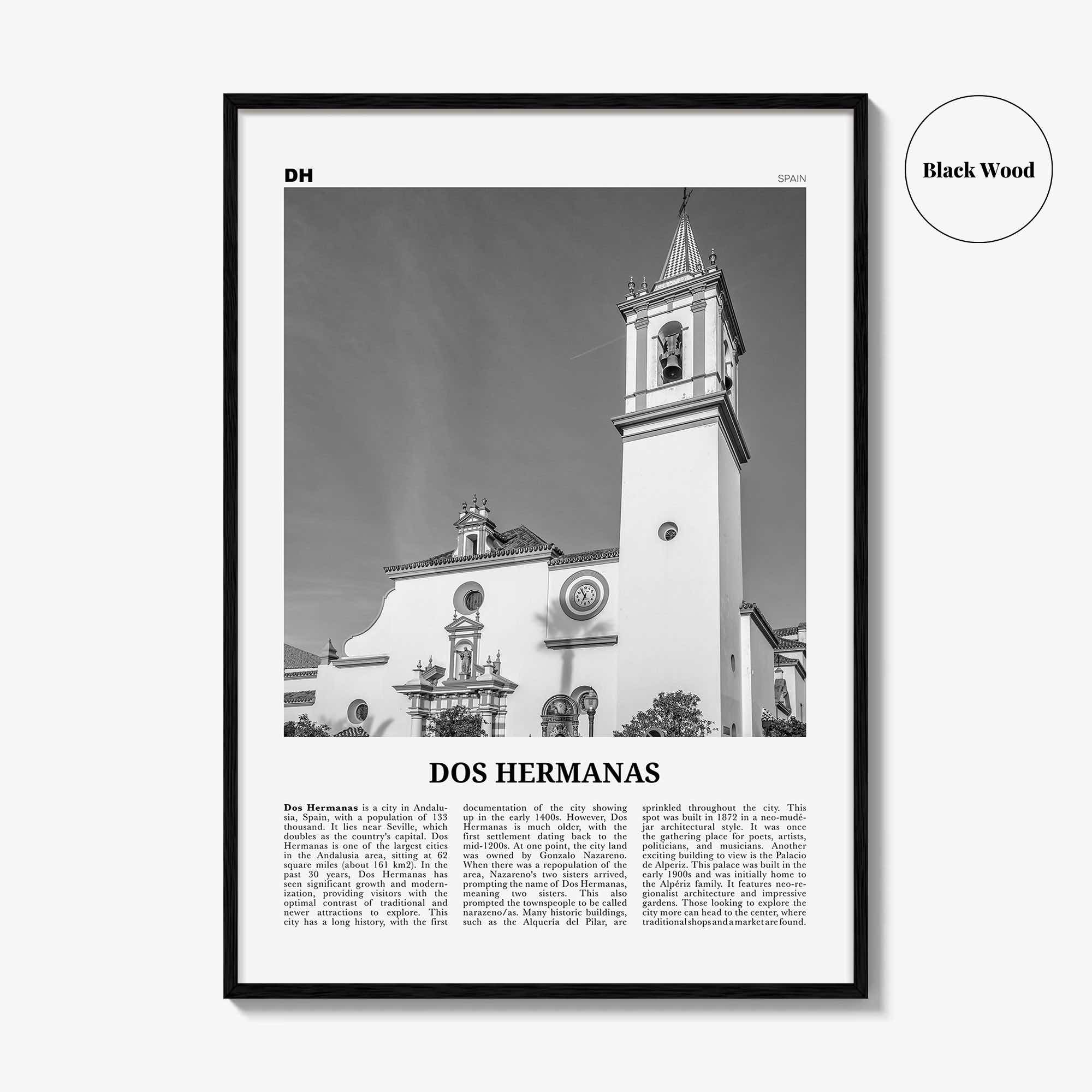 Dos Hermanas Print Black and White, Dos Hermanas Wall Art, Dos Hermanas Poster, Dos Hermanas Photo, Dos Hermanas Décor, Dos Hermanas Map