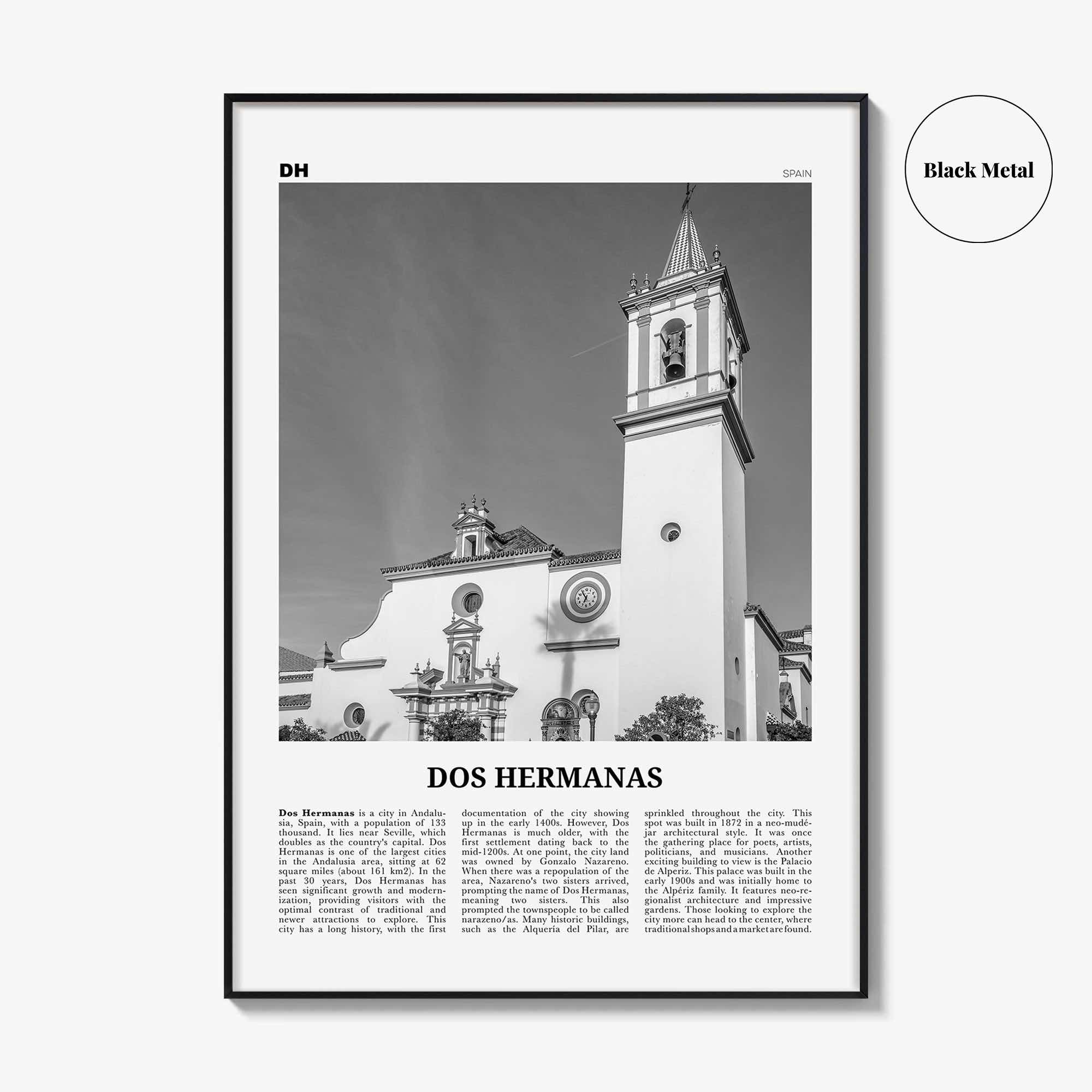 Dos Hermanas Print Black and White, Dos Hermanas Wall Art, Dos Hermanas Poster, Dos Hermanas Photo, Dos Hermanas Décor, Dos Hermanas Map