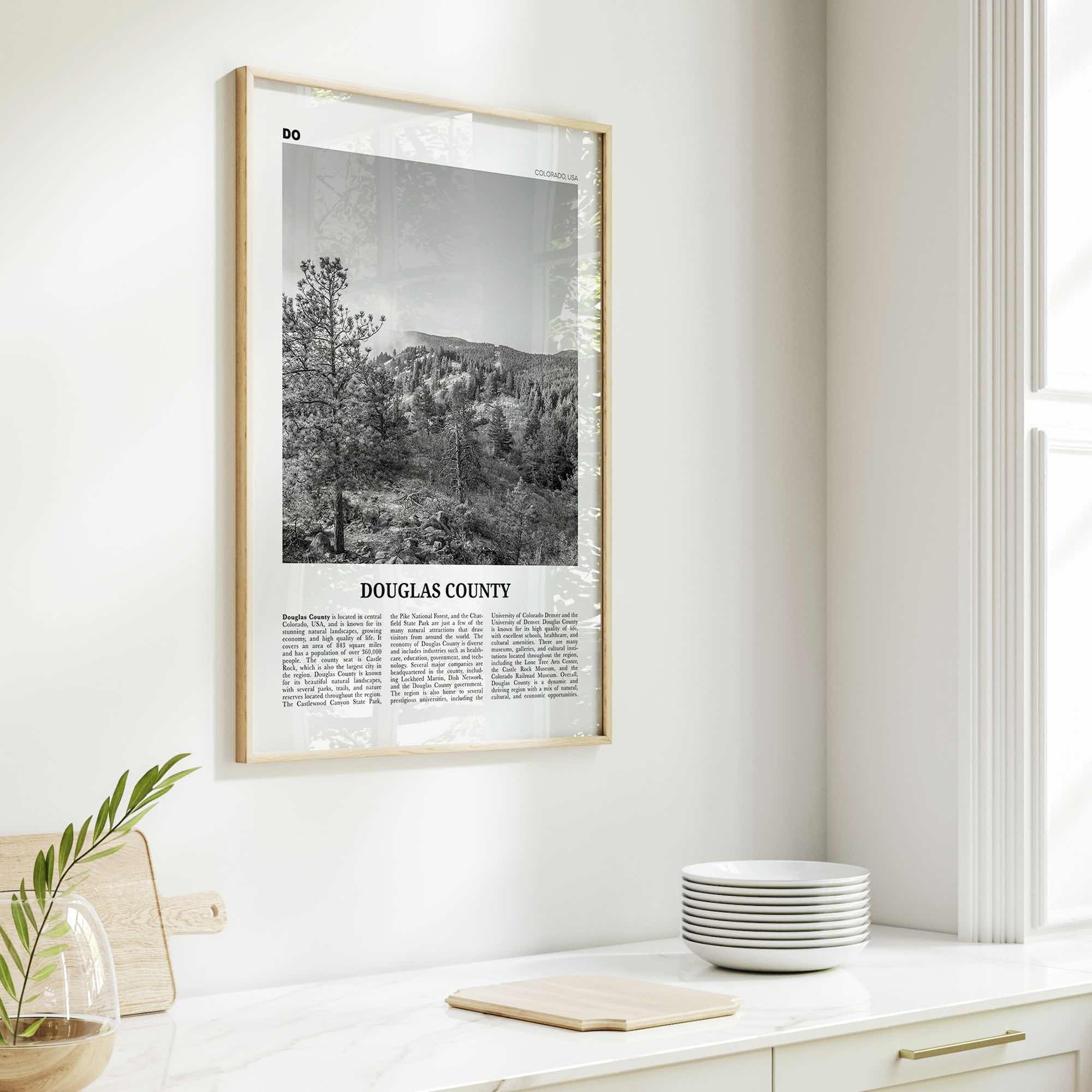 Douglas County Print Black and White, Douglas County Wall Art, Douglas County Poster, Douglas County Photo, Douglas Wall Décor, Douglas Map