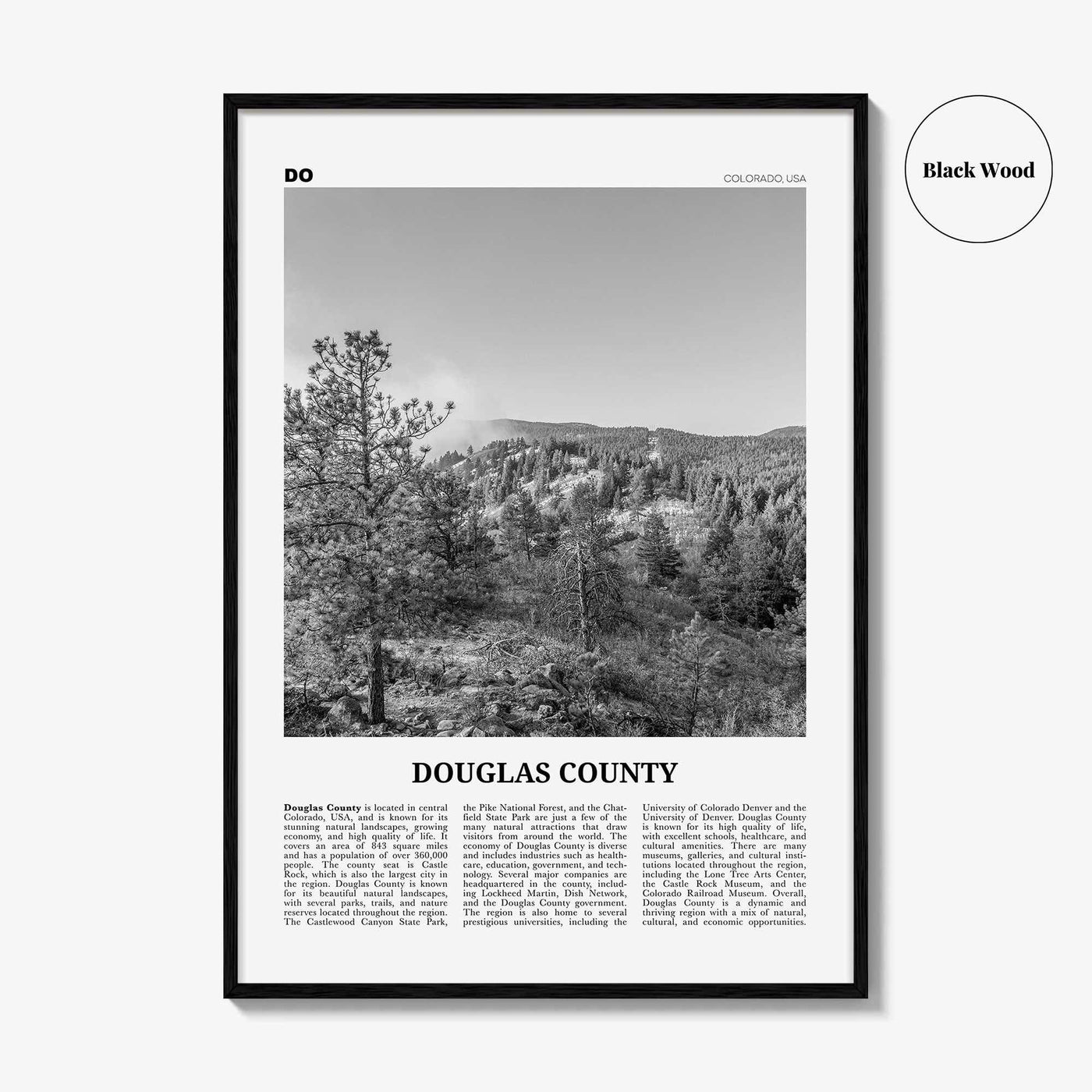 Douglas County Print Black and White, Douglas County Wall Art, Douglas County Poster, Douglas County Photo, Douglas Wall Décor, Douglas Map