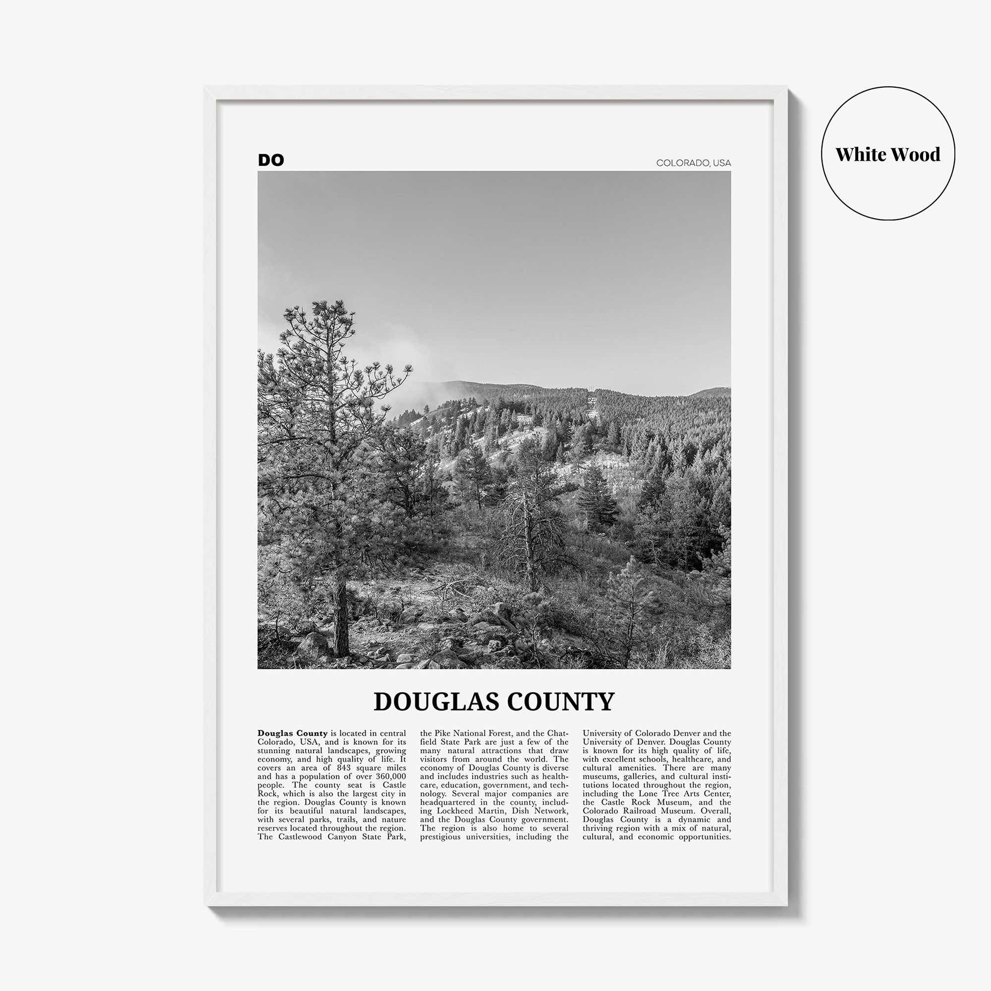 Douglas County Print Black and White, Douglas County Wall Art, Douglas County Poster, Douglas County Photo, Douglas Wall Décor, Douglas Map