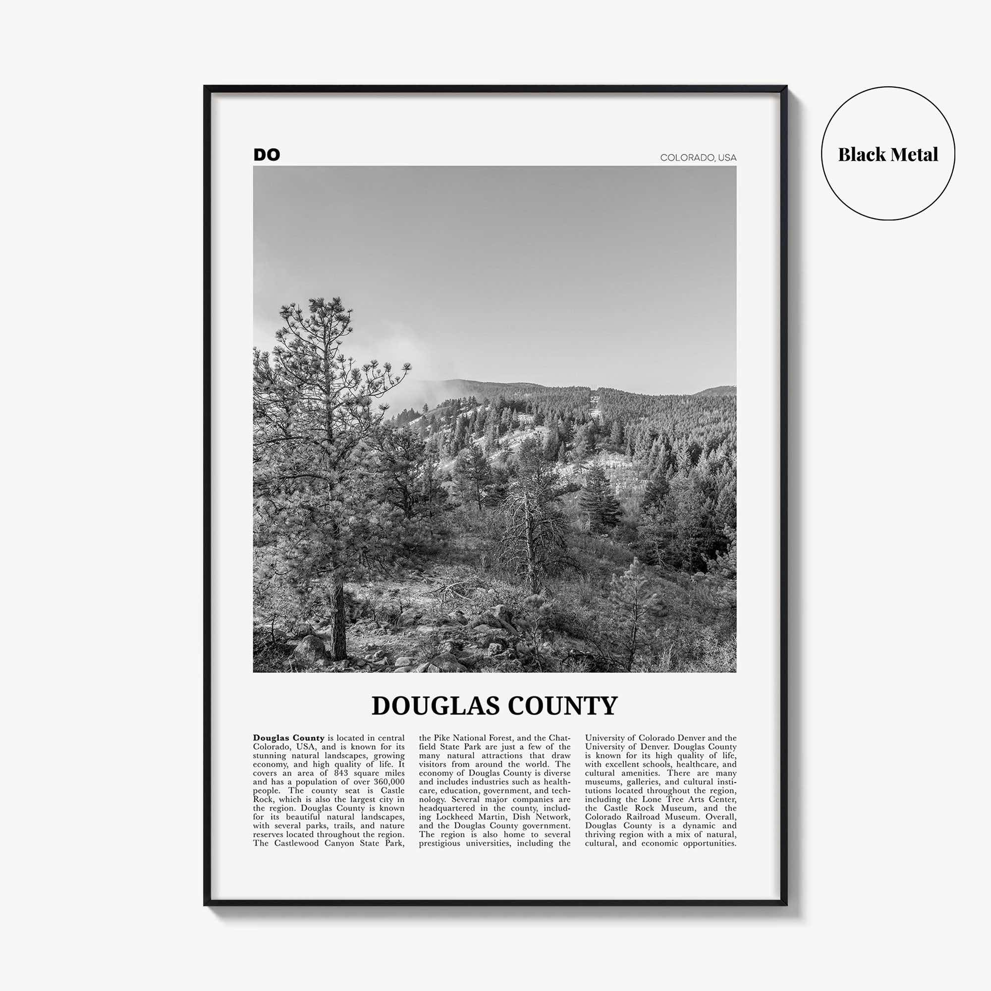 Douglas County Print Black and White, Douglas County Wall Art, Douglas County Poster, Douglas County Photo, Douglas Wall Décor, Douglas Map