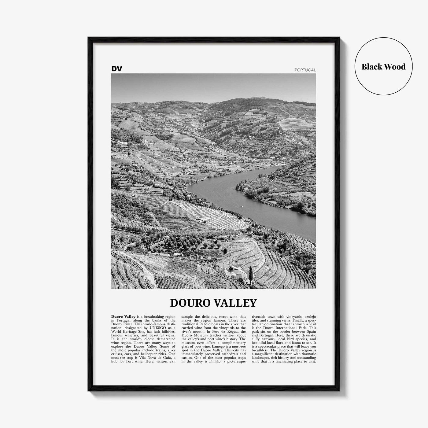 Douro Valley Print Black and White, Douro Valley Wall Art, Douro Valley Poster, Douro Valley Photo, Portugal, Europe