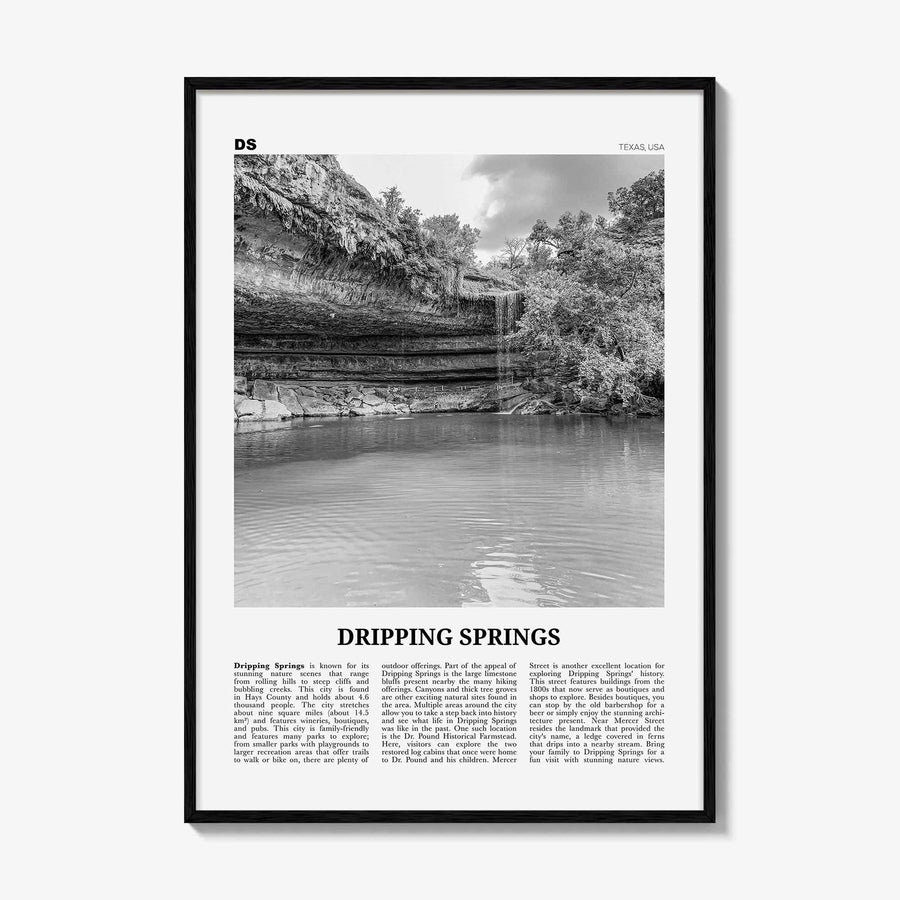 Dripping Springs Print Black and White, Dripping Springs  Wall Art, Dripping Springs Poster,  Dripping Springs Photo, Texas