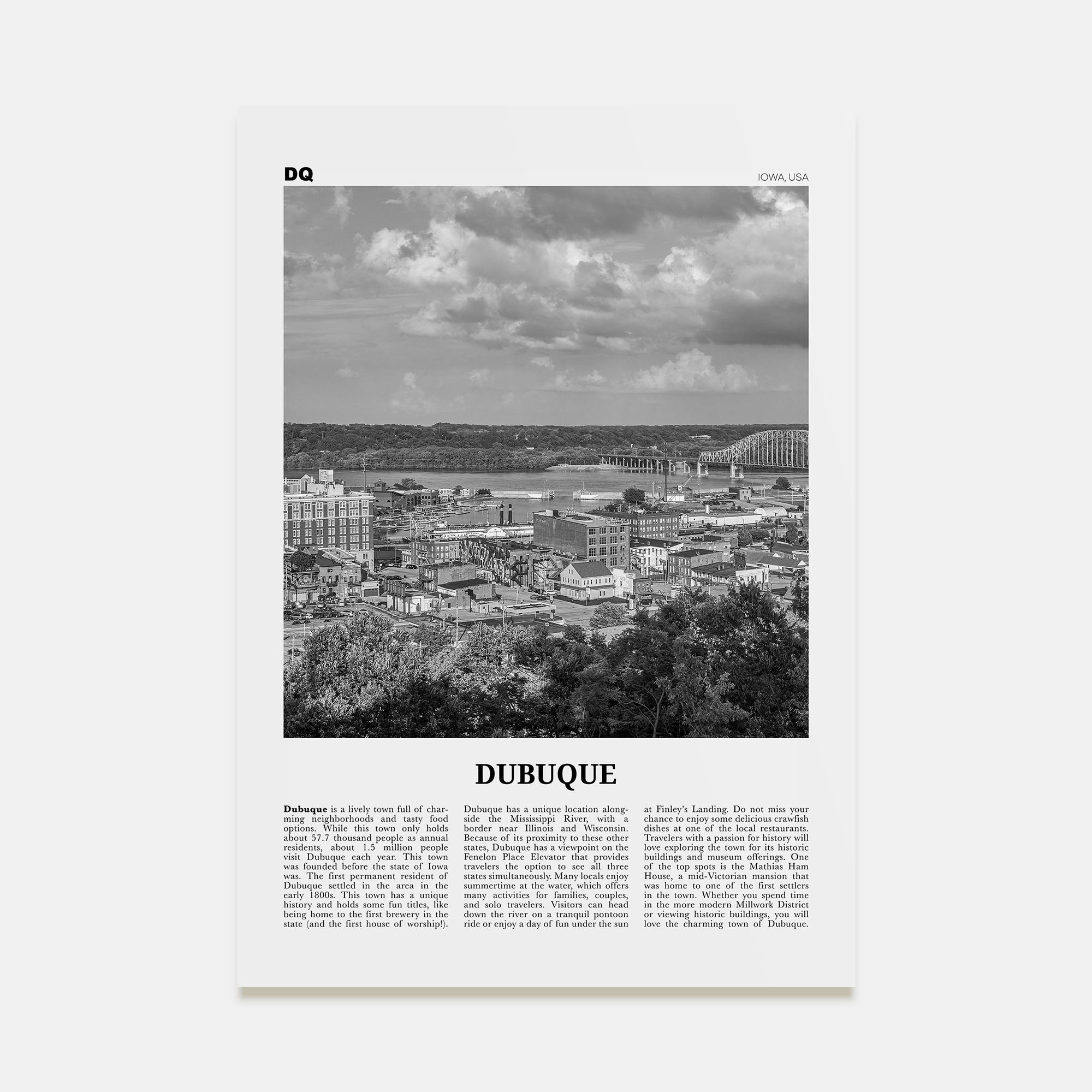 Dubuque Travel B&W Poster