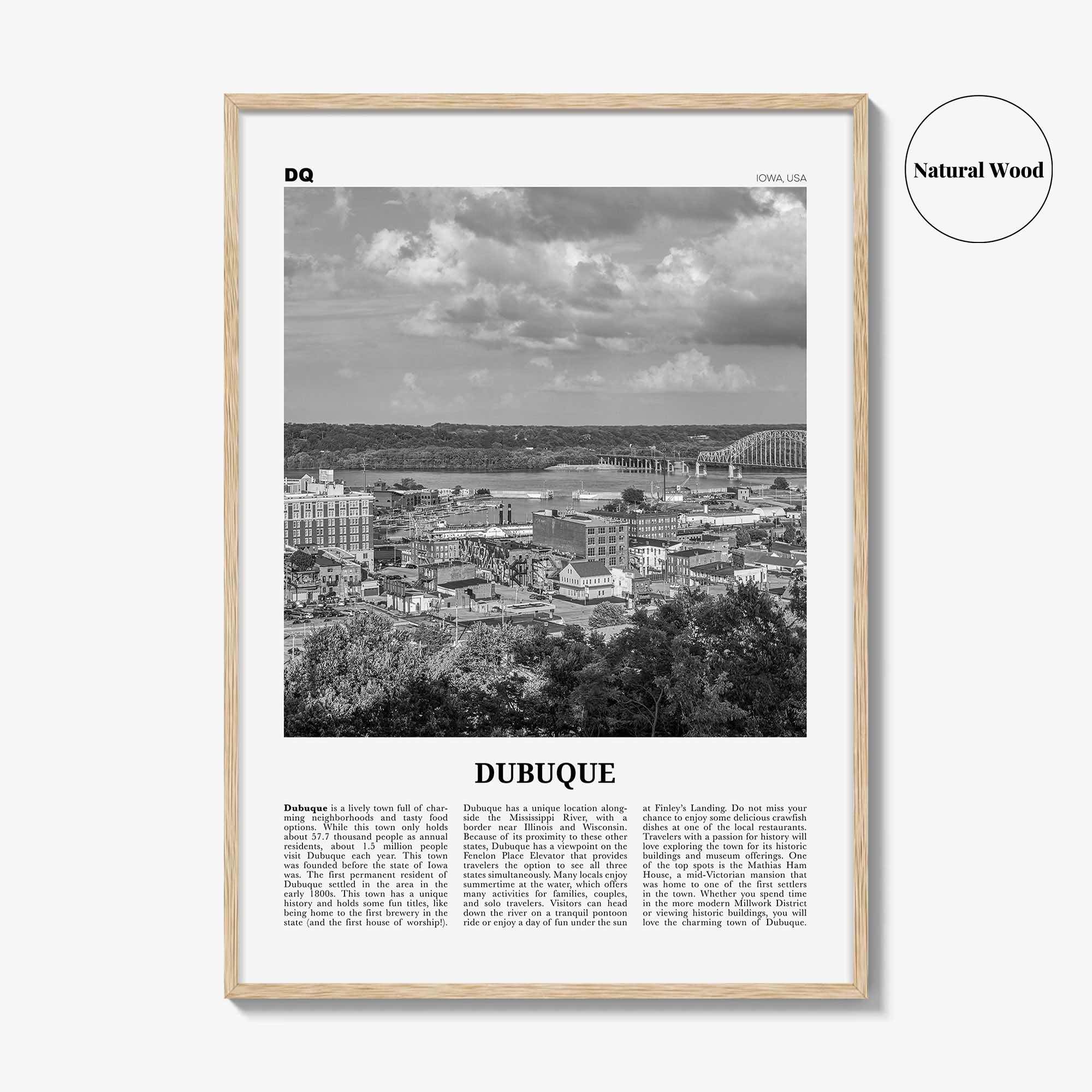 Dubuque Print Black and White, Dubuque Wall Art, Dubuque Poster, Dubuque Photo, Dubuque Wall Décor, Dubuque Map, Iowa, USA
