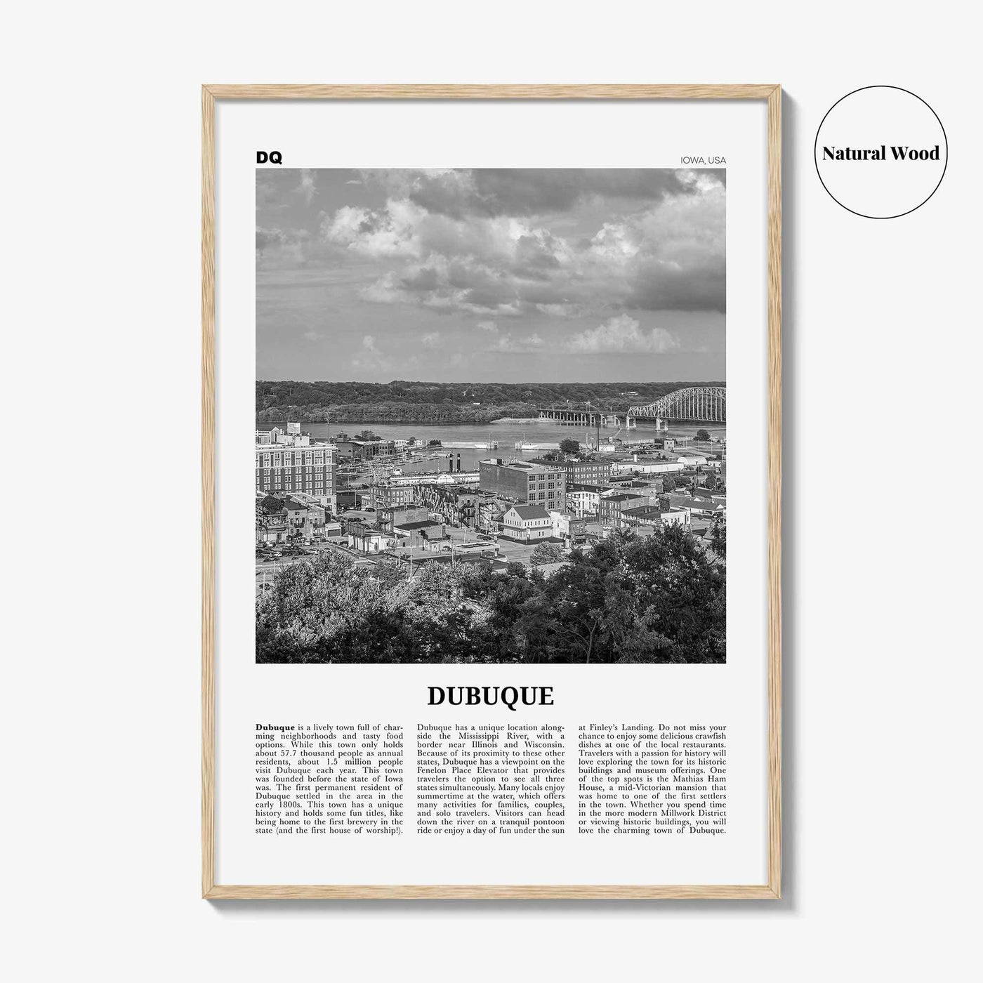 Dubuque Print Black and White, Dubuque Wall Art, Dubuque Poster, Dubuque Photo, Dubuque Wall Décor, Dubuque Map, Iowa, USA