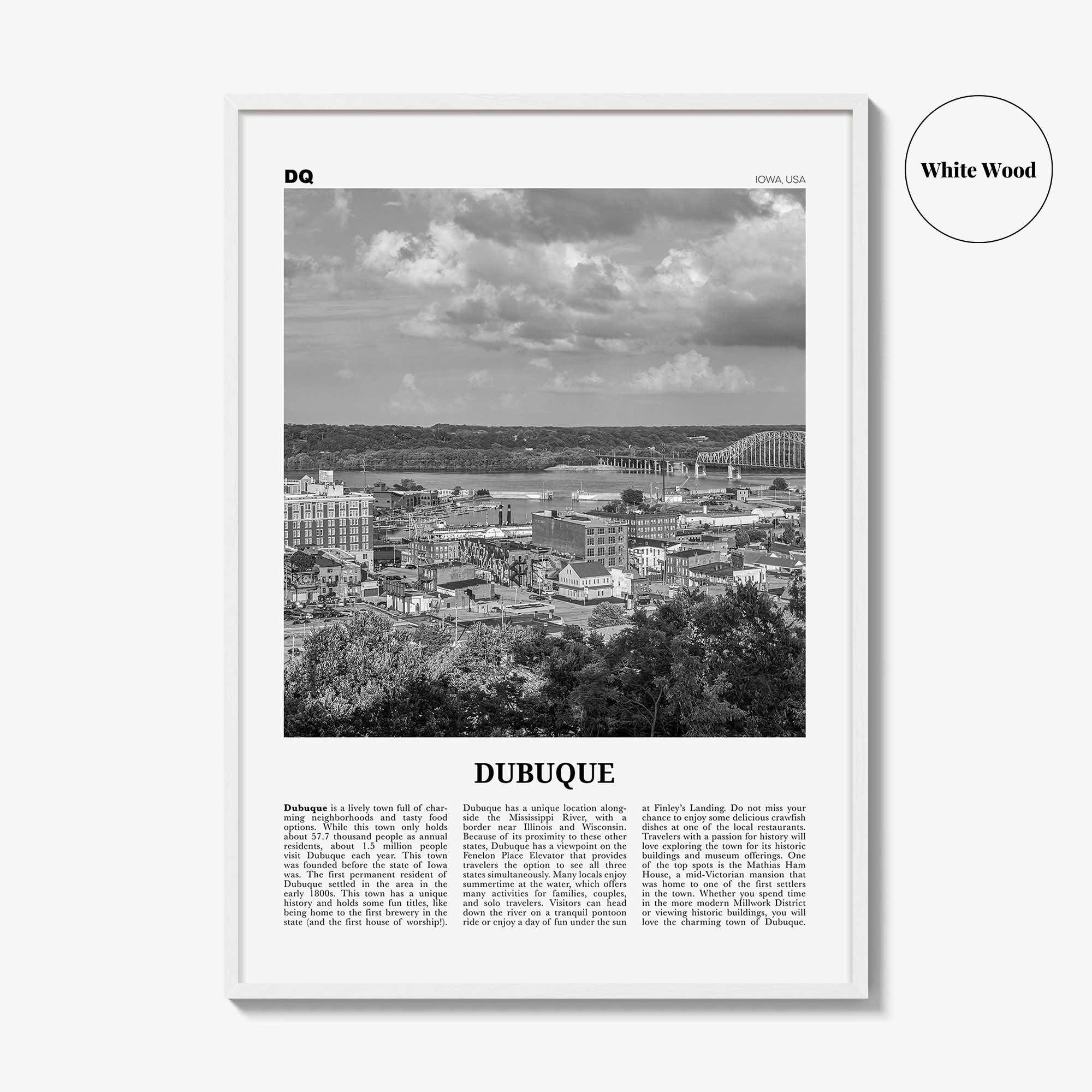 Dubuque Print Black and White, Dubuque Wall Art, Dubuque Poster, Dubuque Photo, Dubuque Wall Décor, Dubuque Map, Iowa, USA