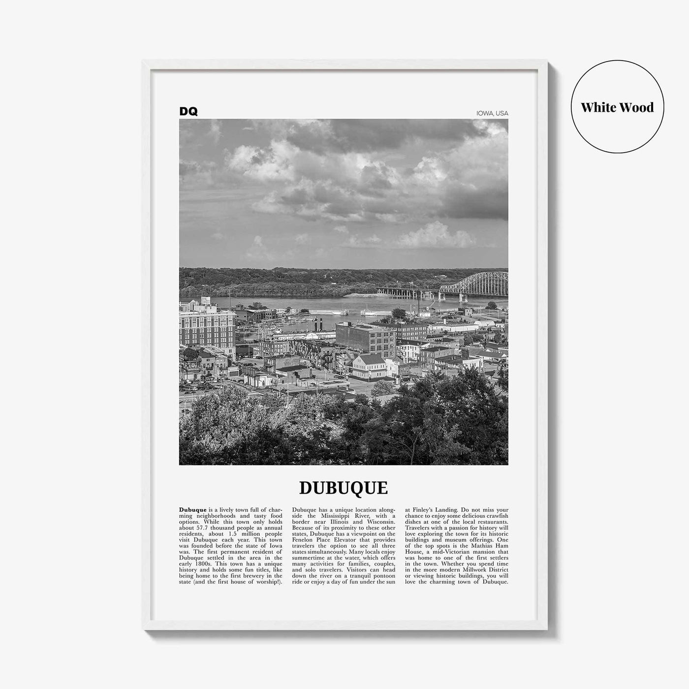 Dubuque Print Black and White, Dubuque Wall Art, Dubuque Poster, Dubuque Photo, Dubuque Wall Décor, Dubuque Map, Iowa, USA