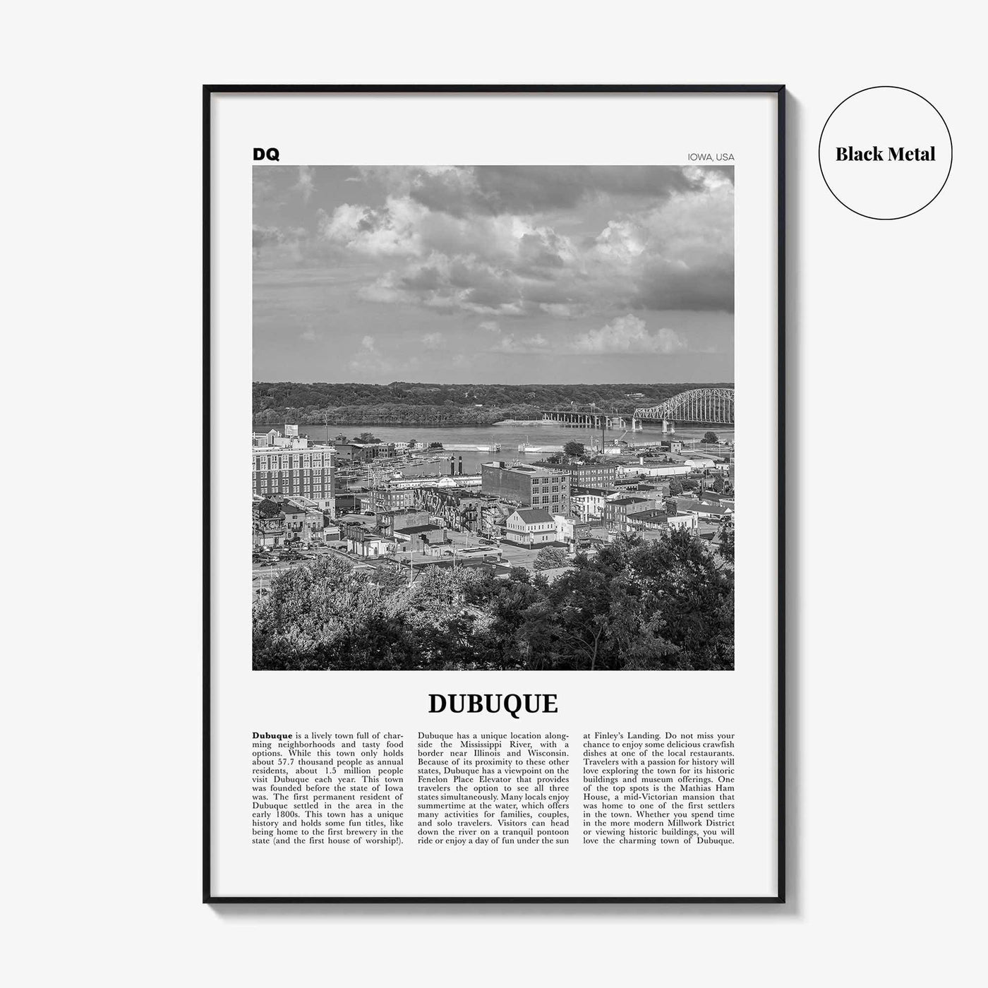 Dubuque Print Black and White, Dubuque Wall Art, Dubuque Poster, Dubuque Photo, Dubuque Wall Décor, Dubuque Map, Iowa, USA