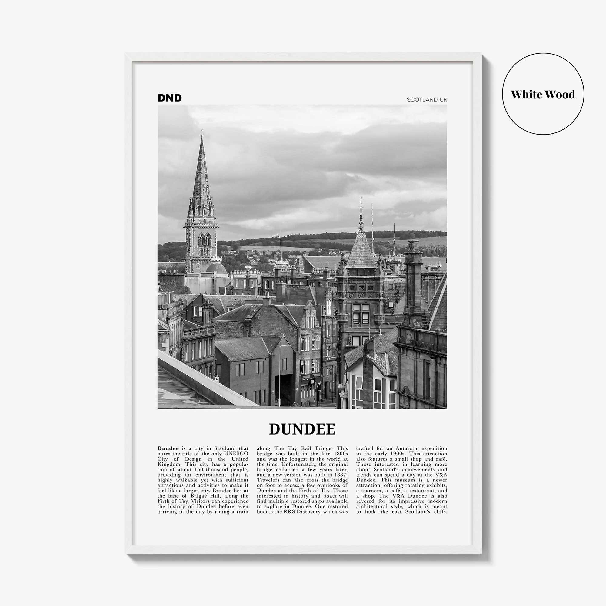 Dundee Print Black and White, Dundee Wall Art, Dundee Poster, Dundee Photo, Dundee Wall Décor, Dundee Map, Scotland, UK