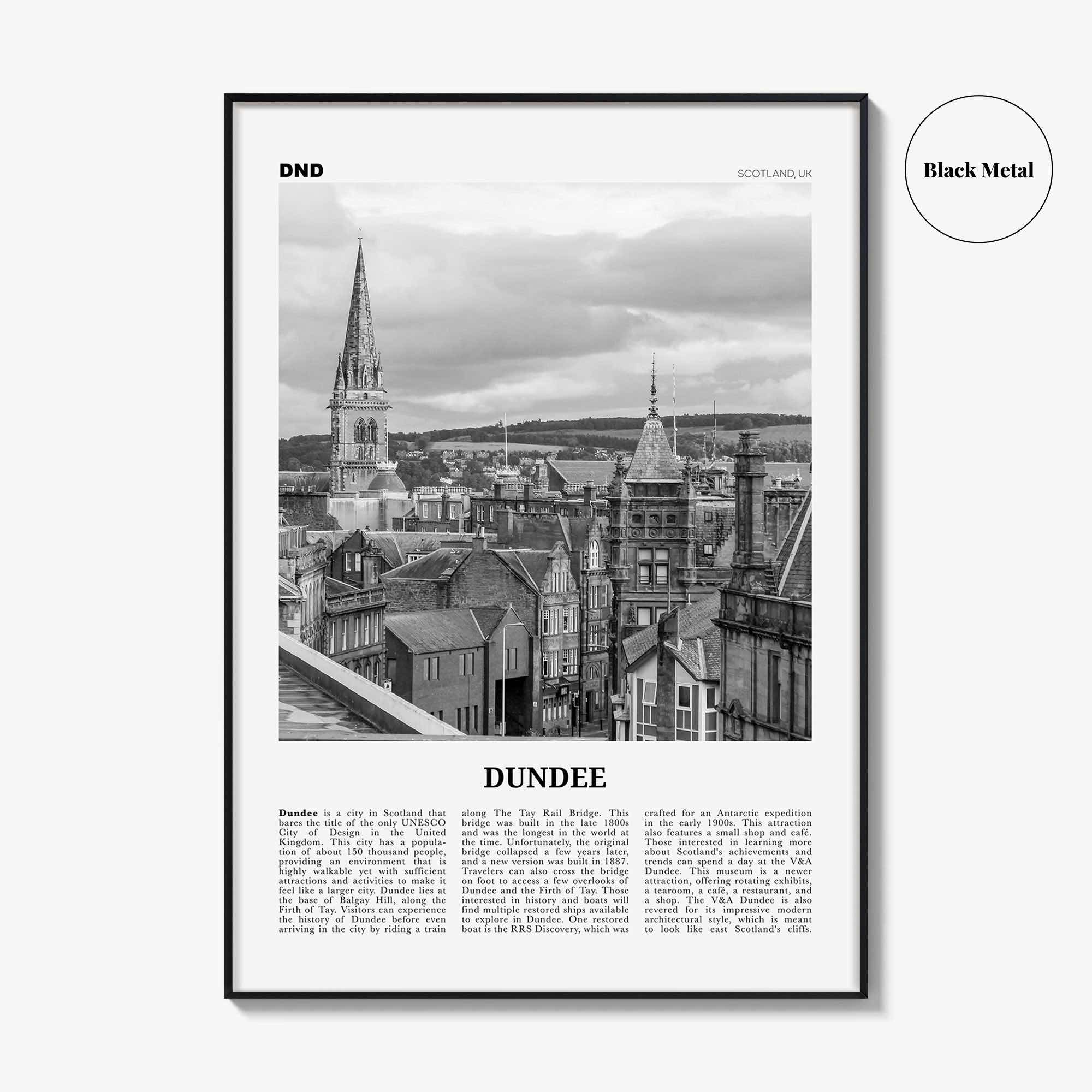Dundee Print Black and White, Dundee Wall Art, Dundee Poster, Dundee Photo, Dundee Wall Décor, Dundee Map, Scotland, UK
