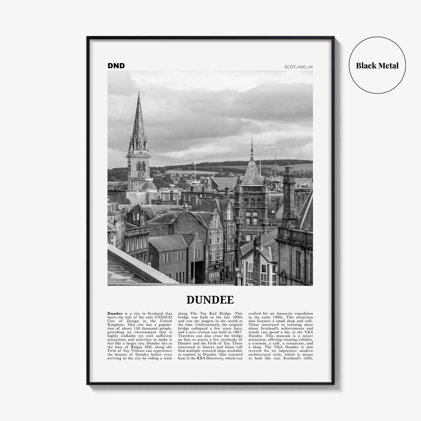 Dundee Print Black and White, Dundee Wall Art, Dundee Poster, Dundee Photo, Dundee Wall Décor, Dundee Map, Scotland, UK