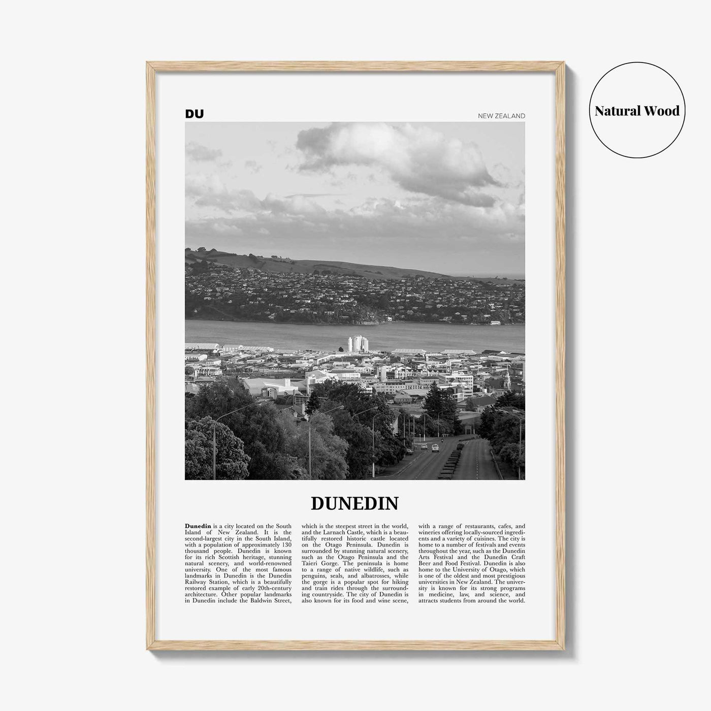 Dunedin Print Black and White, Dunedin Wall Art, Dunedin Poster, Dunedin Photo, Dunedin Wall Décor, Dunedin Map, New Zealand