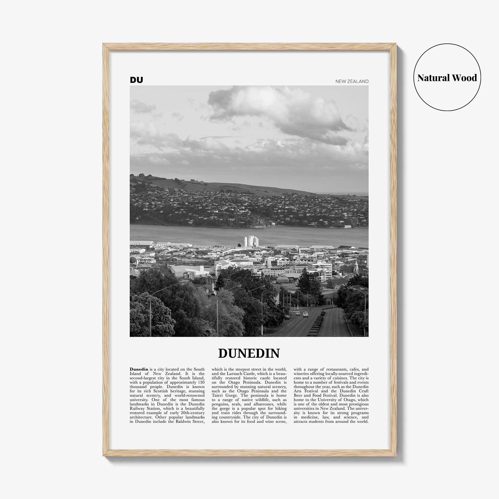 Dunedin Print Black and White, Dunedin Wall Art, Dunedin Poster, Dunedin Photo, Dunedin Wall Décor, Dunedin Map, New Zealand