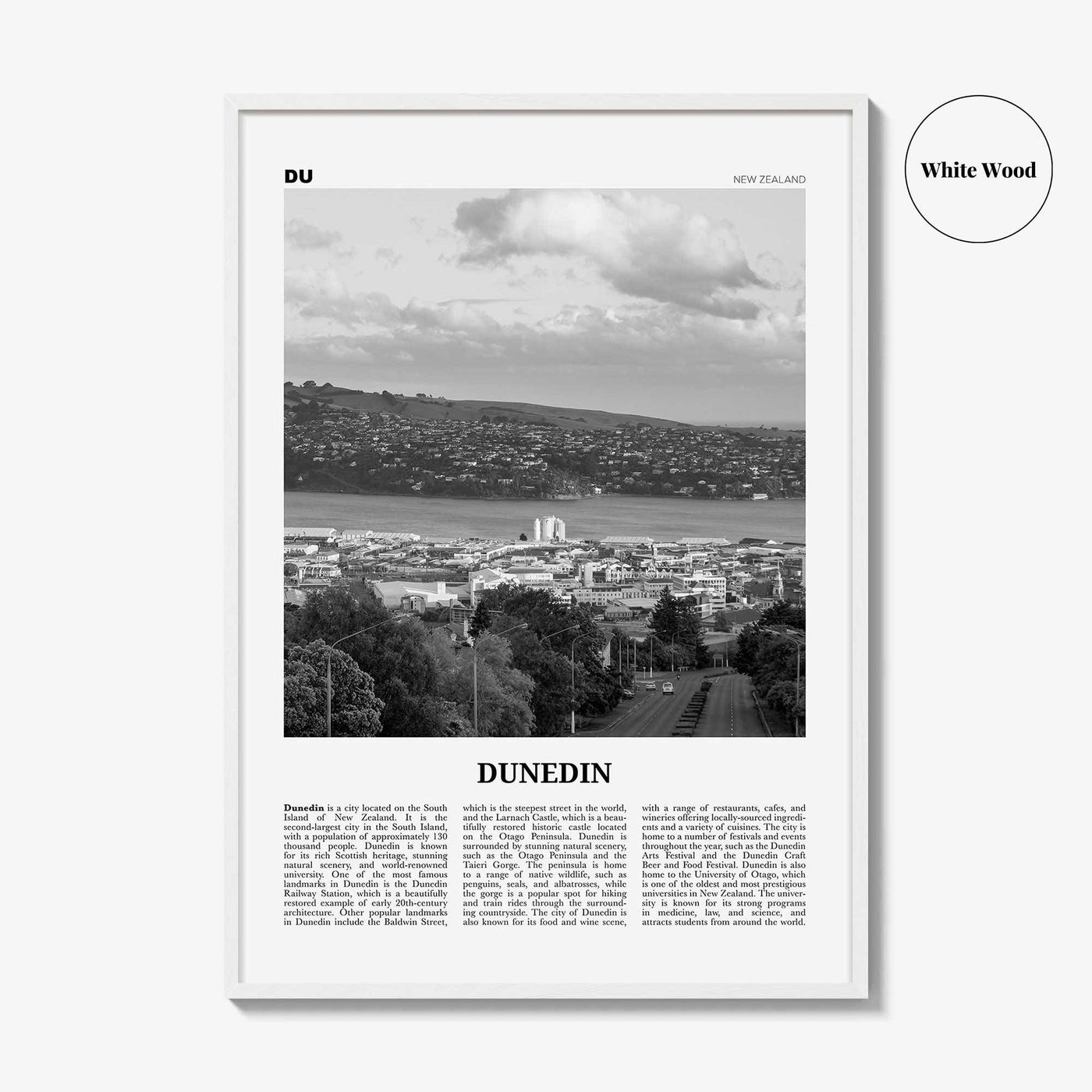 Dunedin Print Black and White, Dunedin Wall Art, Dunedin Poster, Dunedin Photo, Dunedin Wall Décor, Dunedin Map, New Zealand