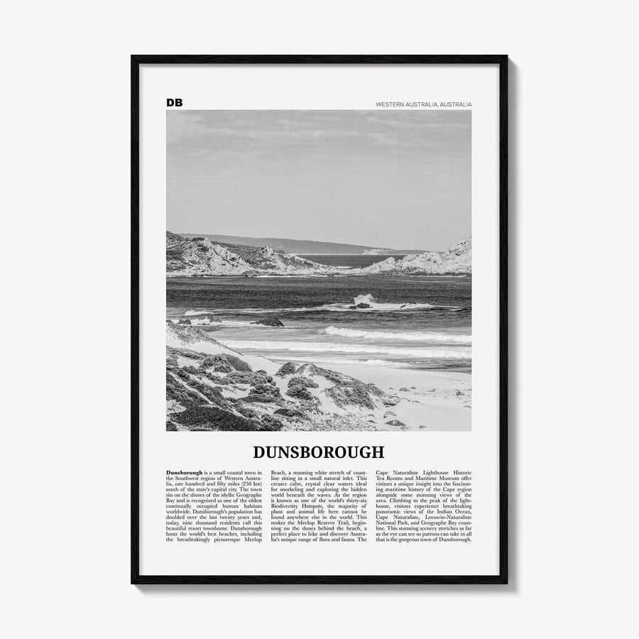 Dunsborough Print Black and White, Dunsborough Wall Art, Dunsborough Poster, Dunsborough Photo, Dunsborough Map, Western Australia