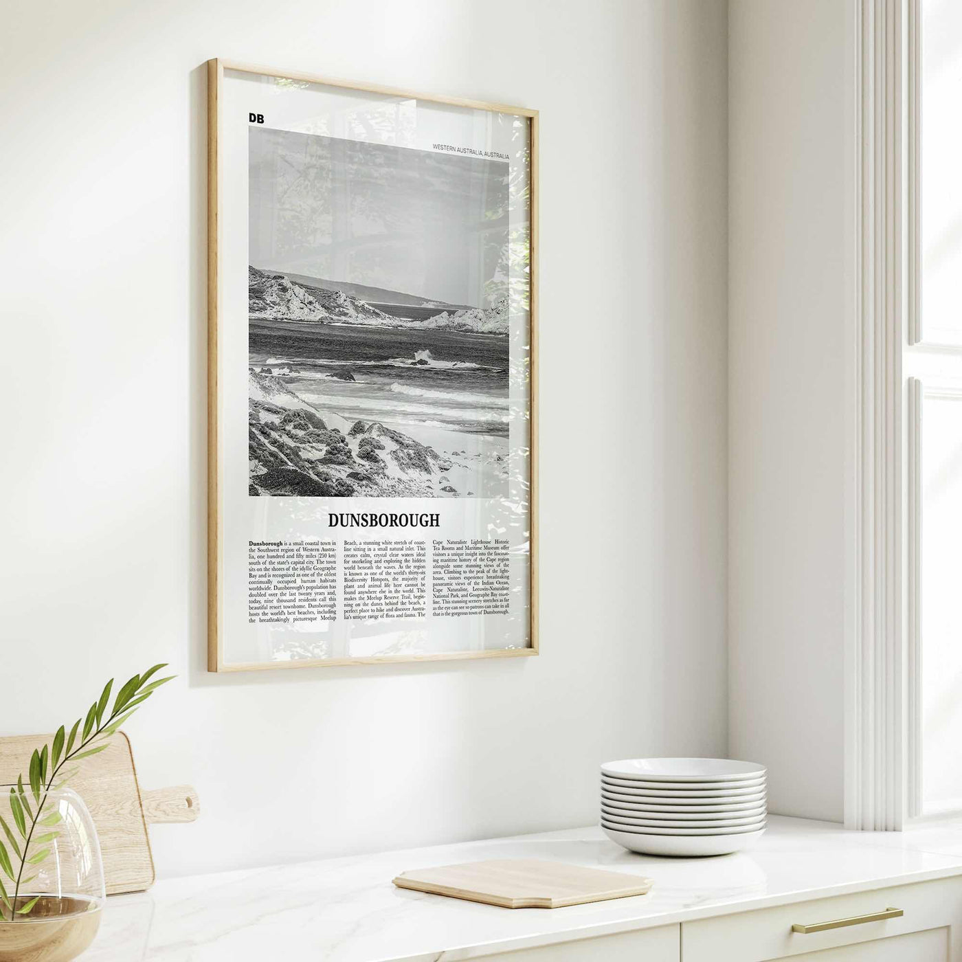 Dunsborough Print Black and White, Dunsborough Wall Art, Dunsborough Poster, Dunsborough Photo, Dunsborough Map, Western Australia