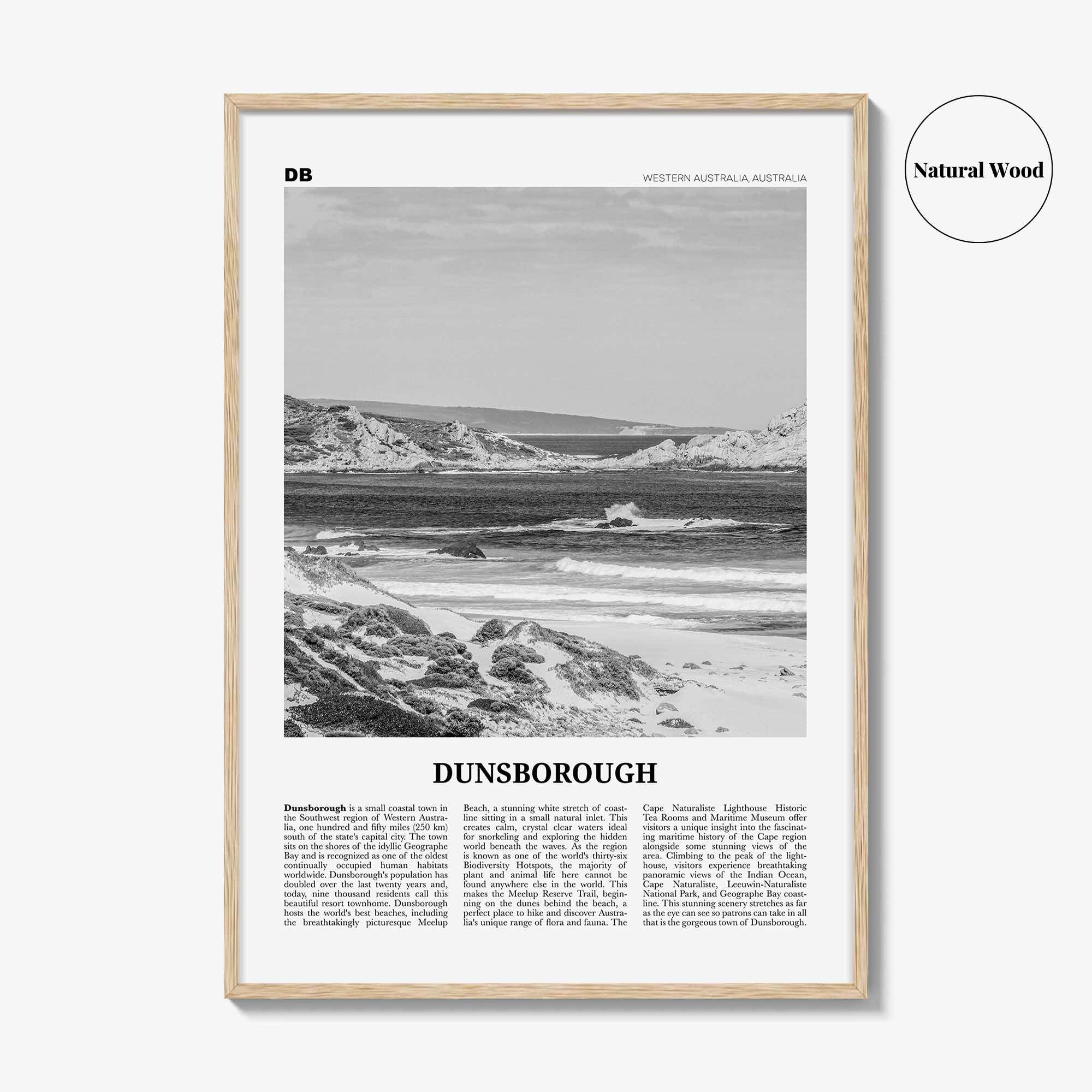 Dunsborough Print Black and White, Dunsborough Wall Art, Dunsborough Poster, Dunsborough Photo, Dunsborough Map, Western Australia