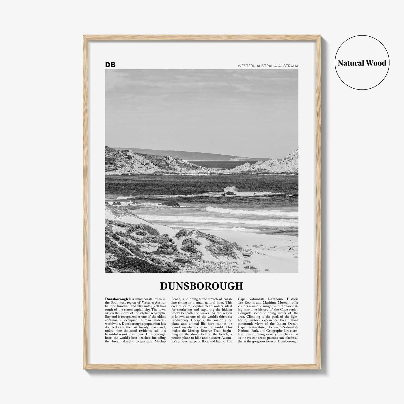 Dunsborough Print Black and White, Dunsborough Wall Art, Dunsborough Poster, Dunsborough Photo, Dunsborough Map, Western Australia