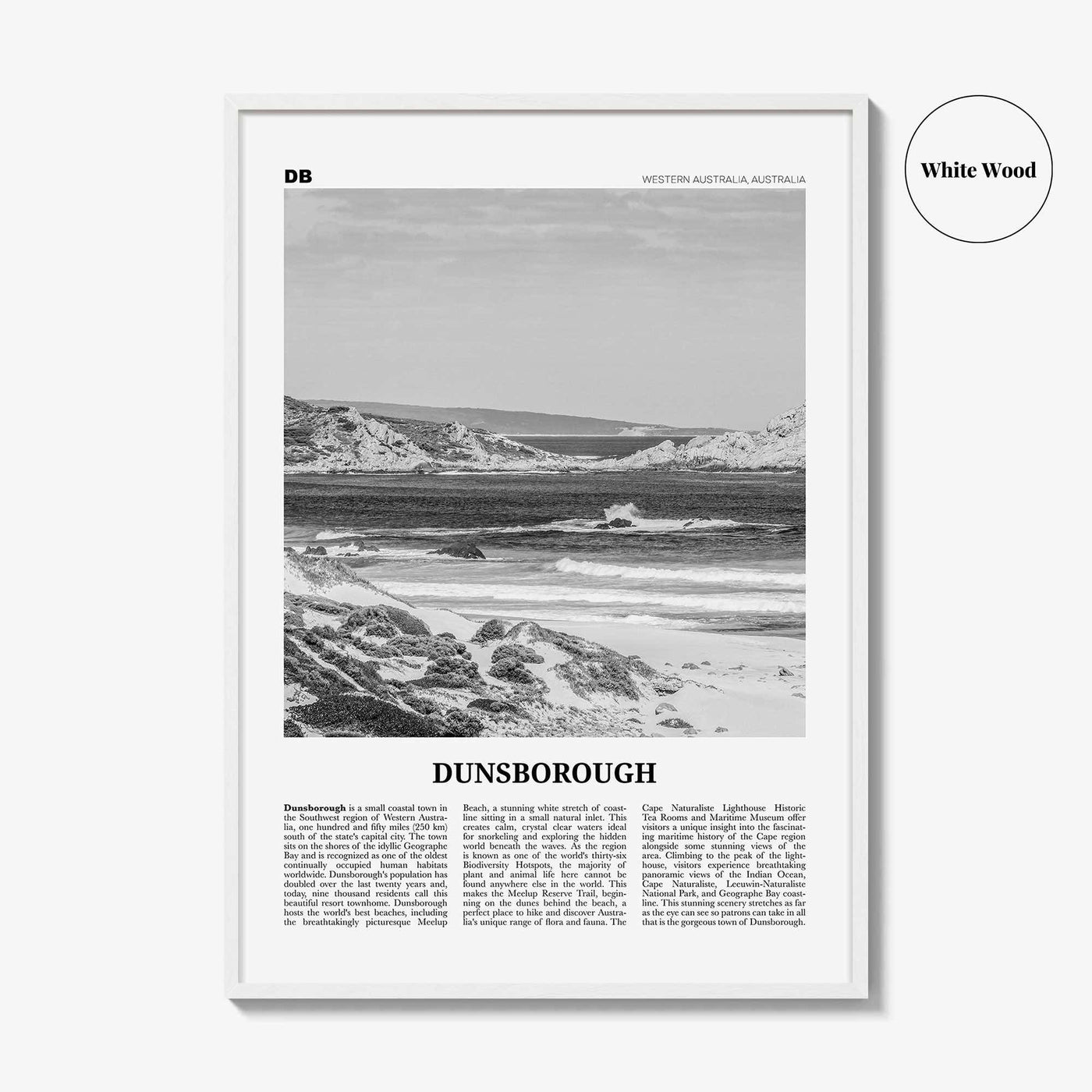Dunsborough Print Black and White, Dunsborough Wall Art, Dunsborough Poster, Dunsborough Photo, Dunsborough Map, Western Australia
