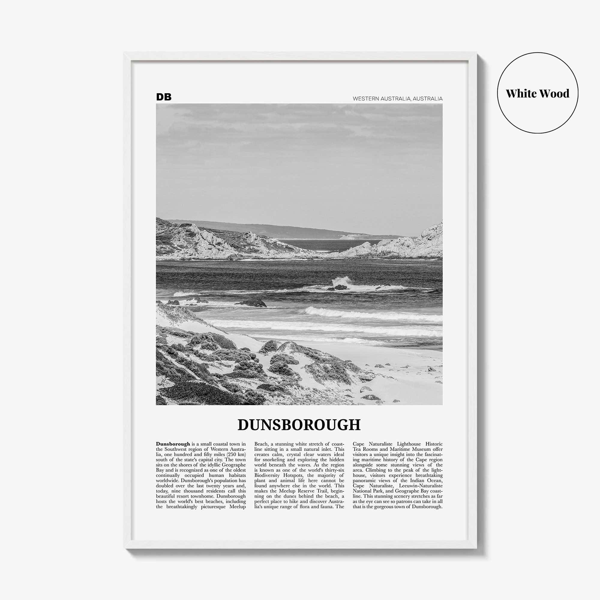 Dunsborough Print Black and White, Dunsborough Wall Art, Dunsborough Poster, Dunsborough Photo, Dunsborough Map, Western Australia