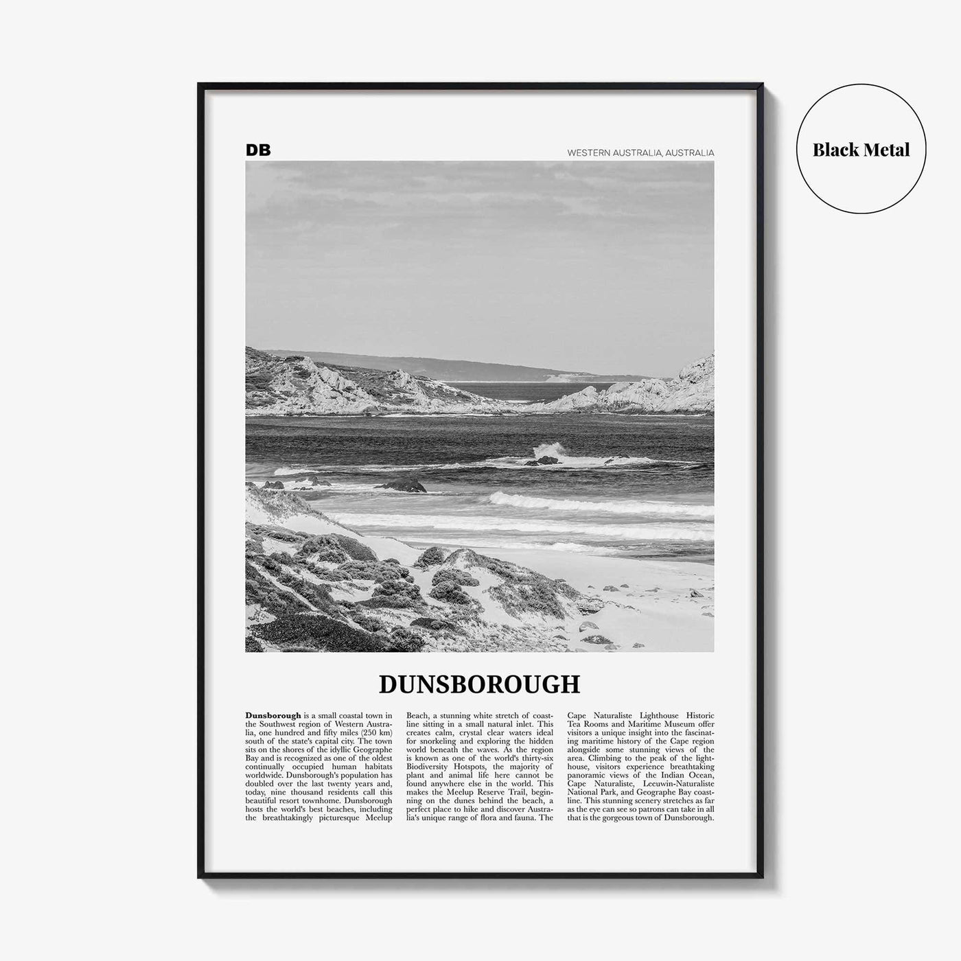 Dunsborough Print Black and White, Dunsborough Wall Art, Dunsborough Poster, Dunsborough Photo, Dunsborough Map, Western Australia