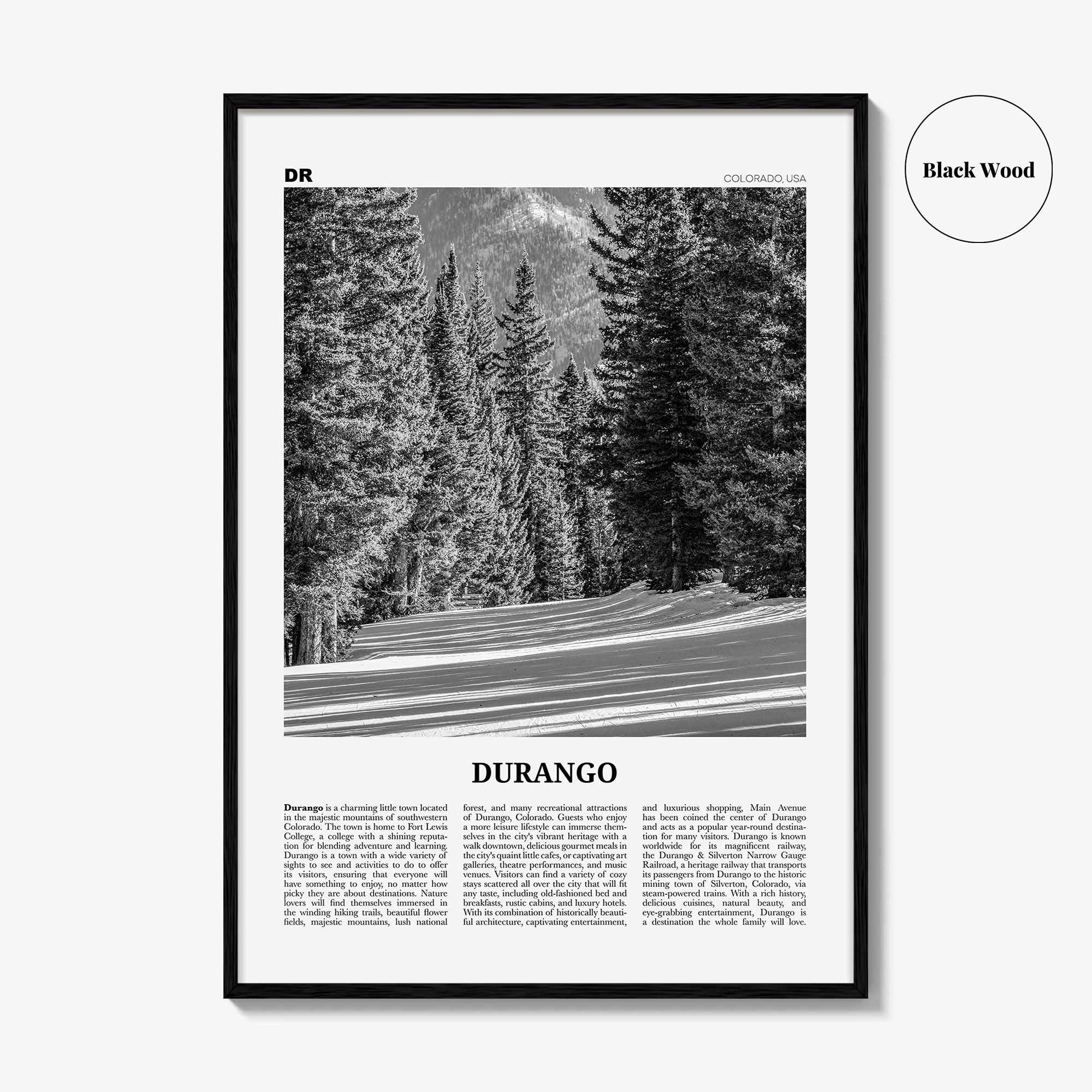 Durango Print Black and White Colorado, Durango Wall Art, Durango Poster, Durango Photo, Durango Décor, USA, United States, North America