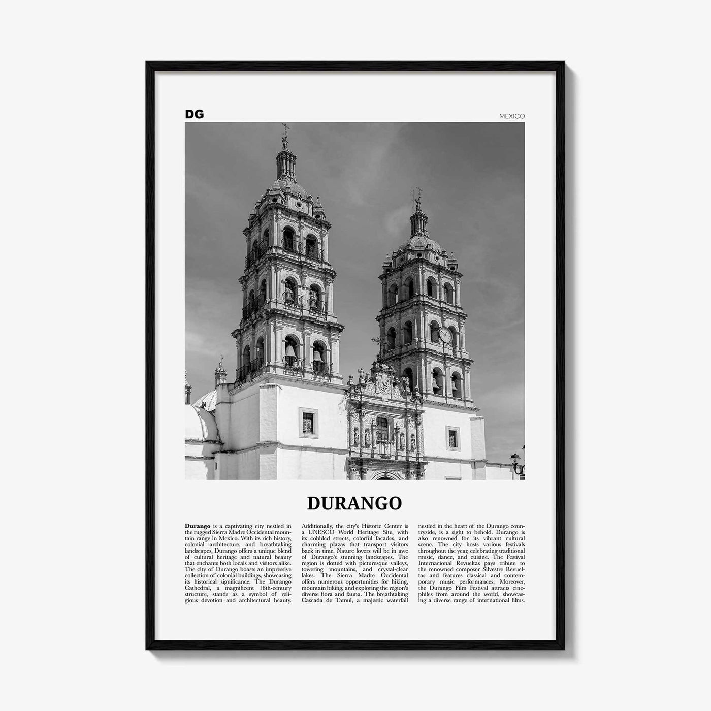 Durango Print Black and White Mexico, Durango Wall Art, Durango Poster, Durango Photo, Durango Wall Décor, Durango Map
