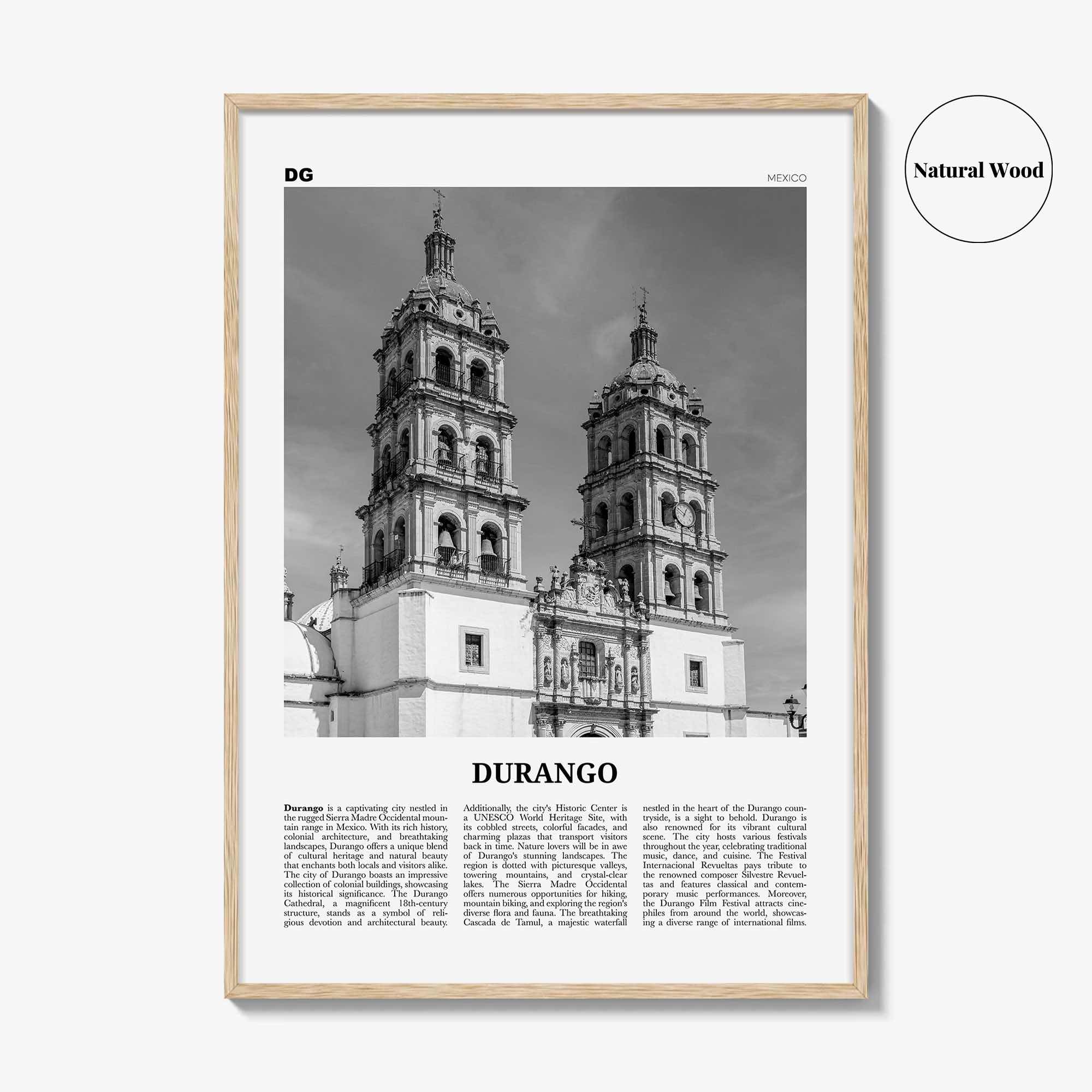Durango Print Black and White Mexico, Durango Wall Art, Durango Poster, Durango Photo, Durango Wall Décor, Durango Map