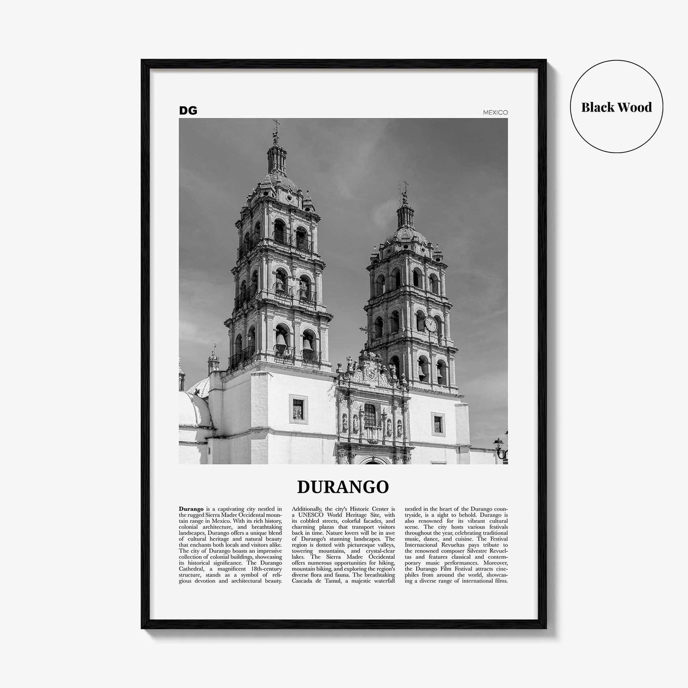 Durango Print Black and White Mexico, Durango Wall Art, Durango Poster, Durango Photo, Durango Wall Décor, Durango Map