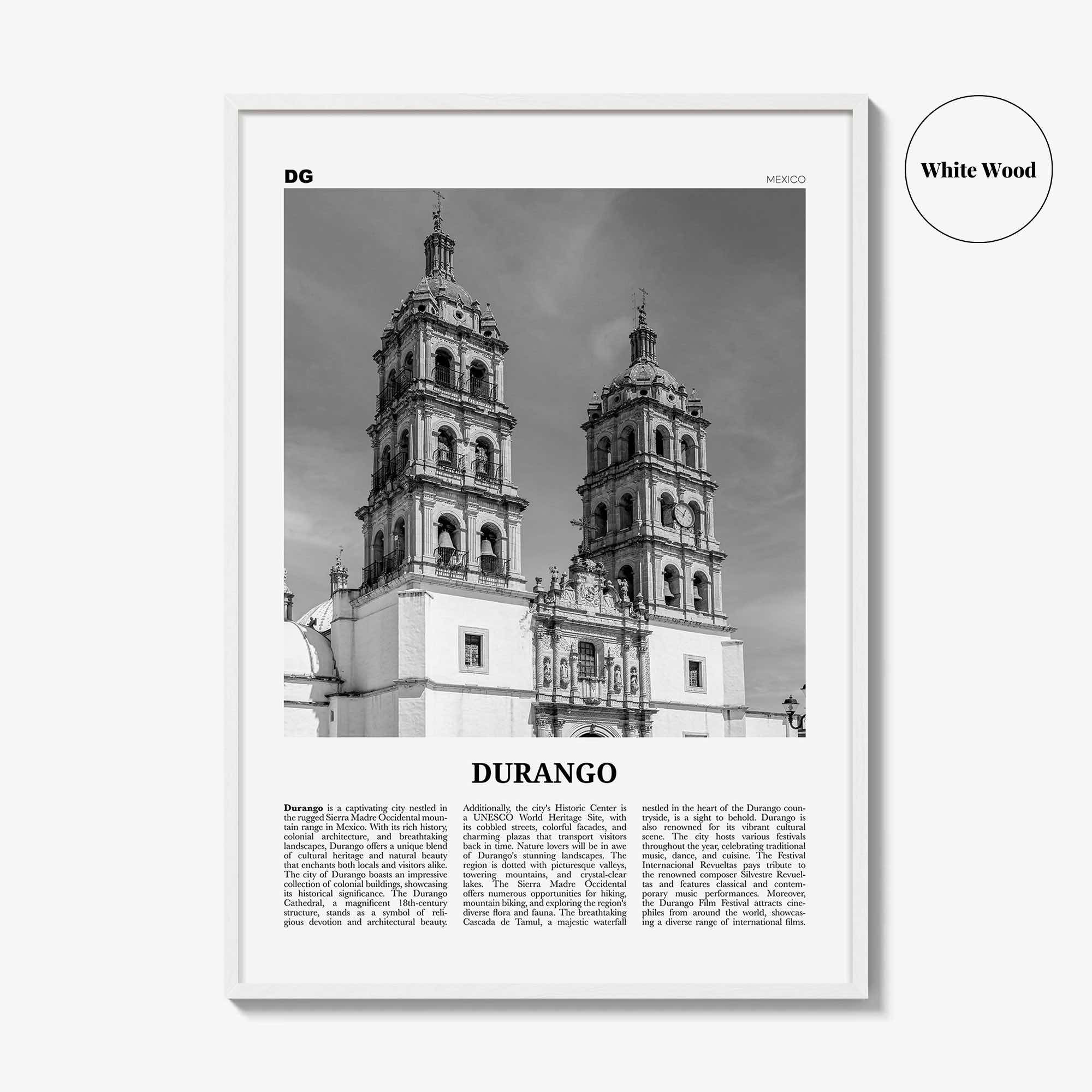 Durango Print Black and White Mexico, Durango Wall Art, Durango Poster, Durango Photo, Durango Wall Décor, Durango Map