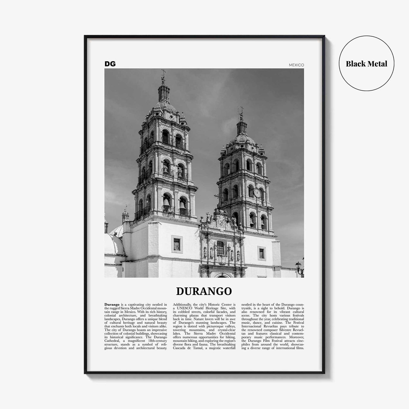 Durango Print Black and White Mexico, Durango Wall Art, Durango Poster, Durango Photo, Durango Wall Décor, Durango Map