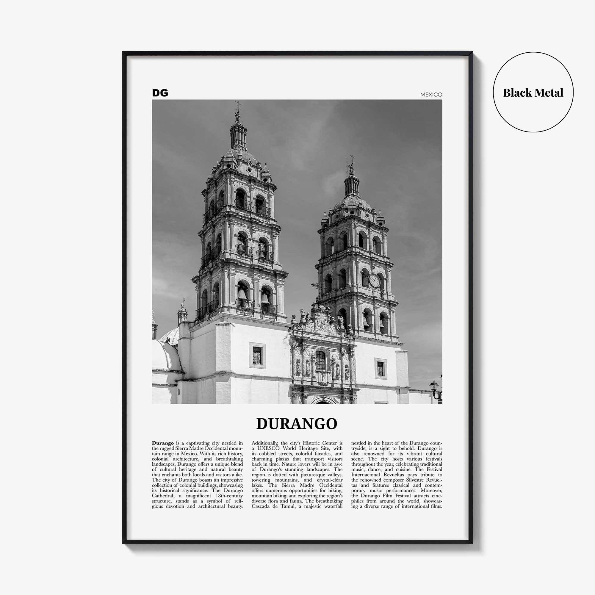 Durango Print Black and White Mexico, Durango Wall Art, Durango Poster, Durango Photo, Durango Wall Décor, Durango Map