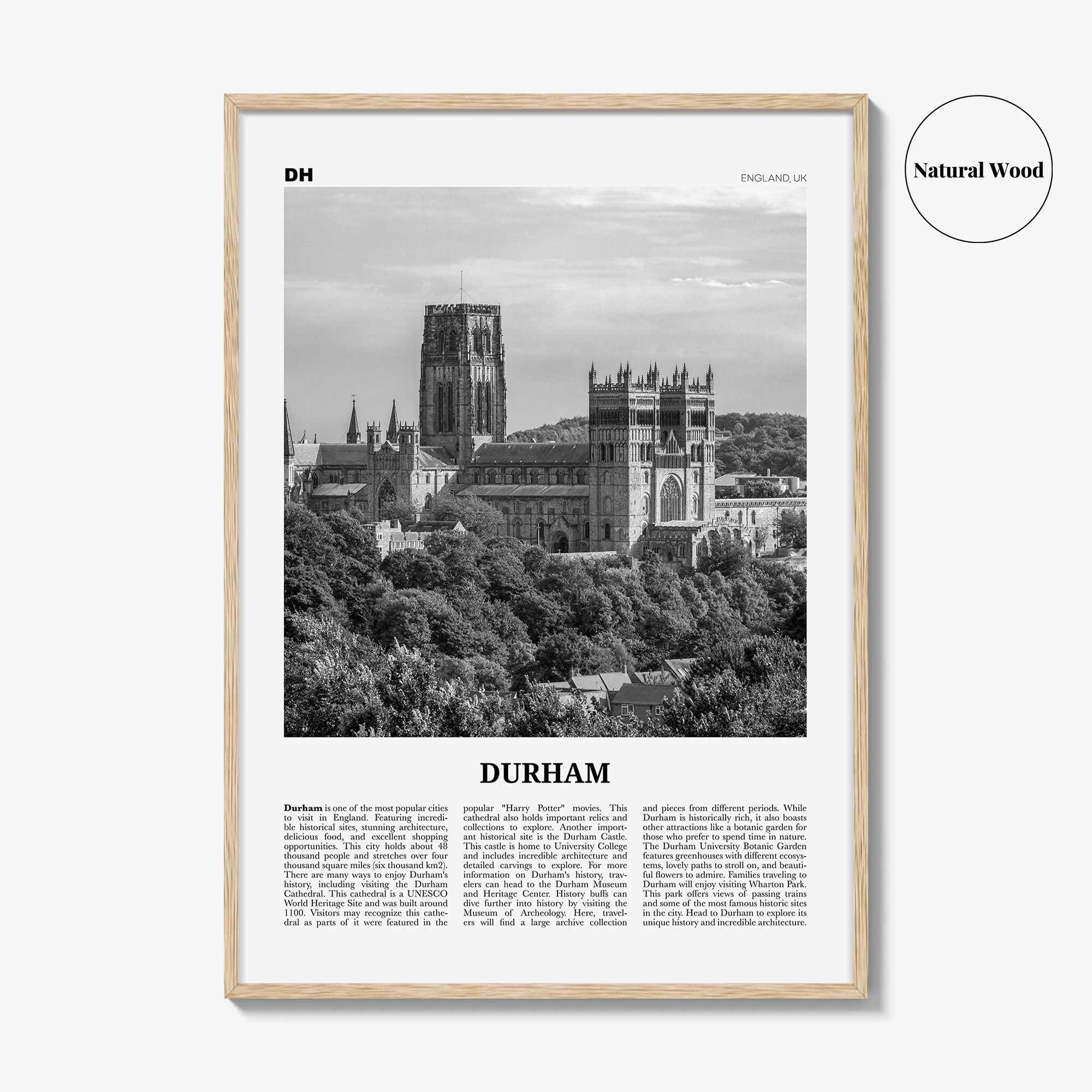 Durham Print Black and White England, Durham Wall Art, Durham Poster, Durham Photo, Durham Wall Décor, Durham Map, UK