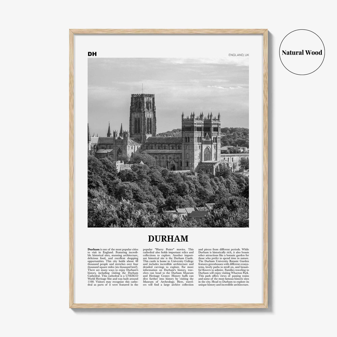 Durham Print Black and White England, Durham Wall Art, Durham Poster, Durham Photo, Durham Wall Décor, Durham Map, UK