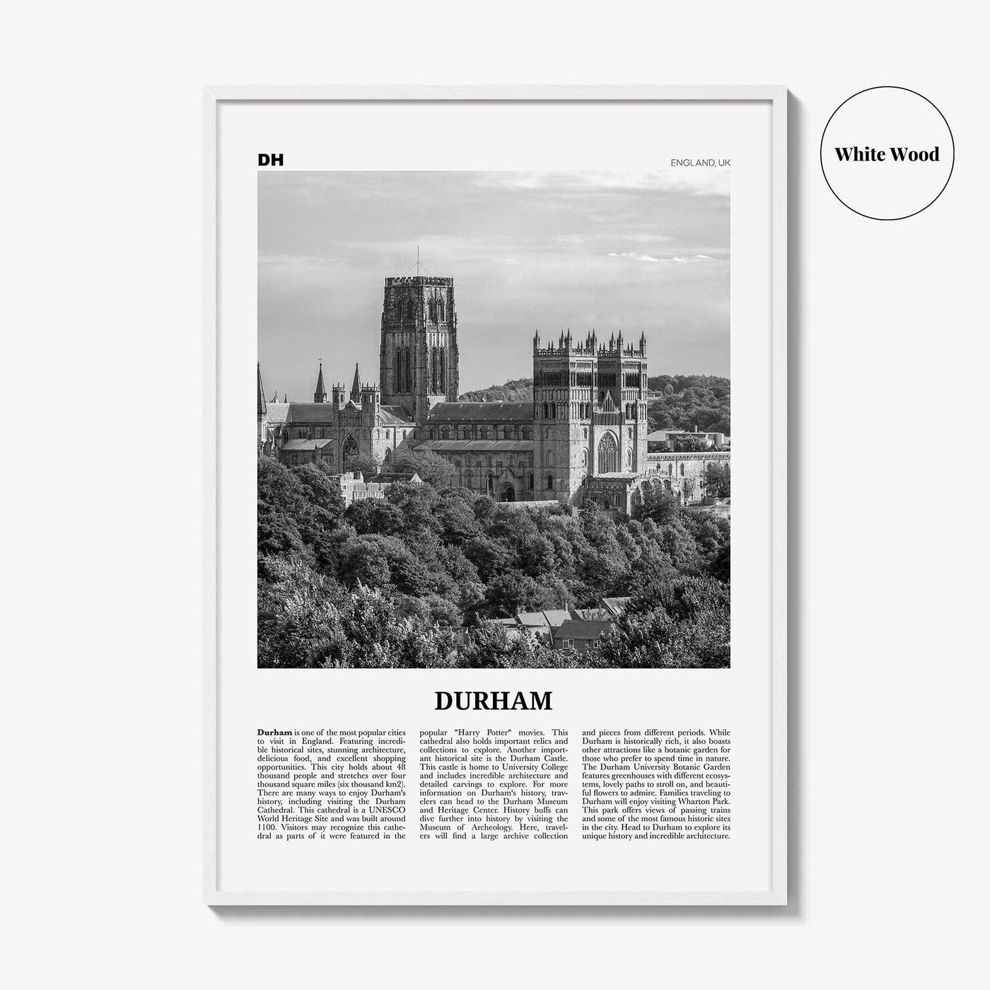 Durham Print Black and White England, Durham Wall Art, Durham Poster, Durham Photo, Durham Wall Décor, Durham Map, UK