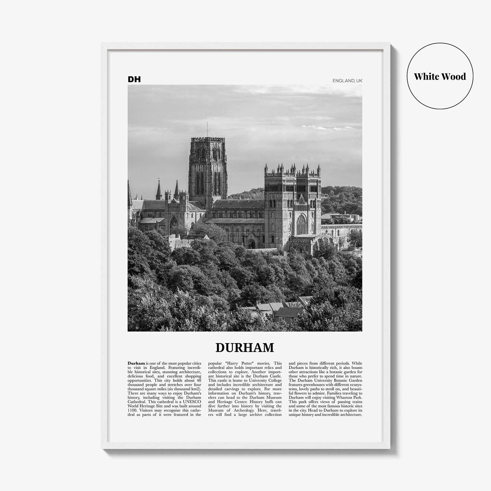 Durham Print Black and White England, Durham Wall Art, Durham Poster, Durham Photo, Durham Wall Décor, Durham Map, UK