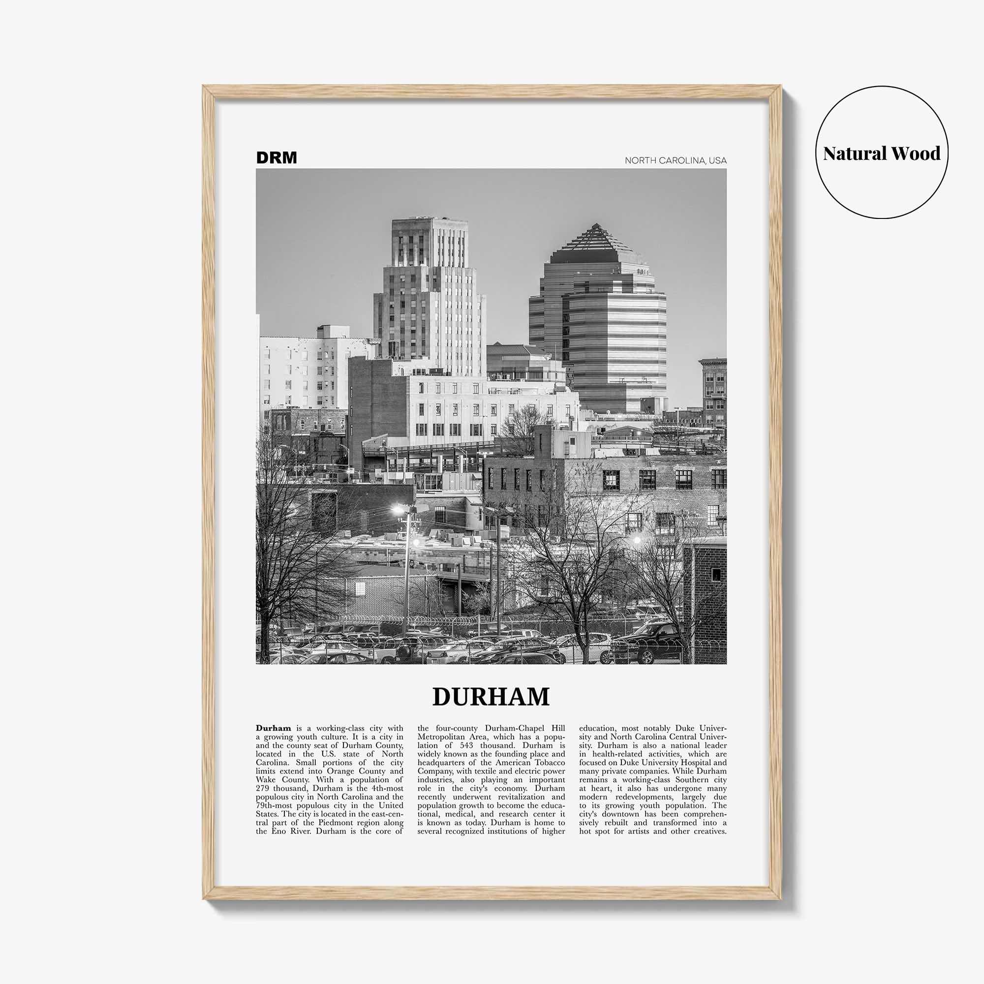 Durham Print Black and White North Carolina, Durham Wall Art, Durham Poster, Durham Photo, Durham Decor, USA, United States, North America