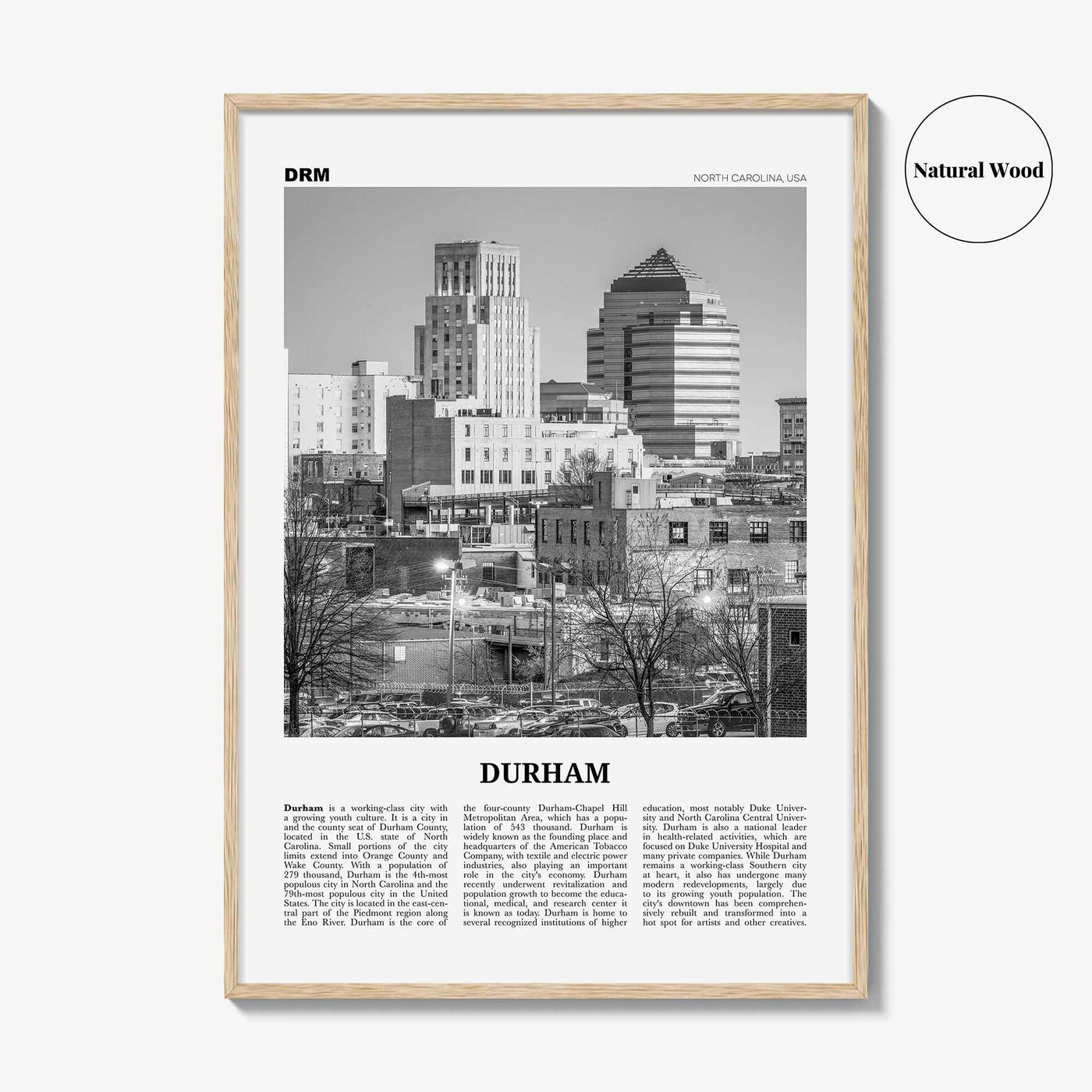 Durham Print Black and White North Carolina, Durham Wall Art, Durham Poster, Durham Photo, Durham Decor, USA, United States, North America