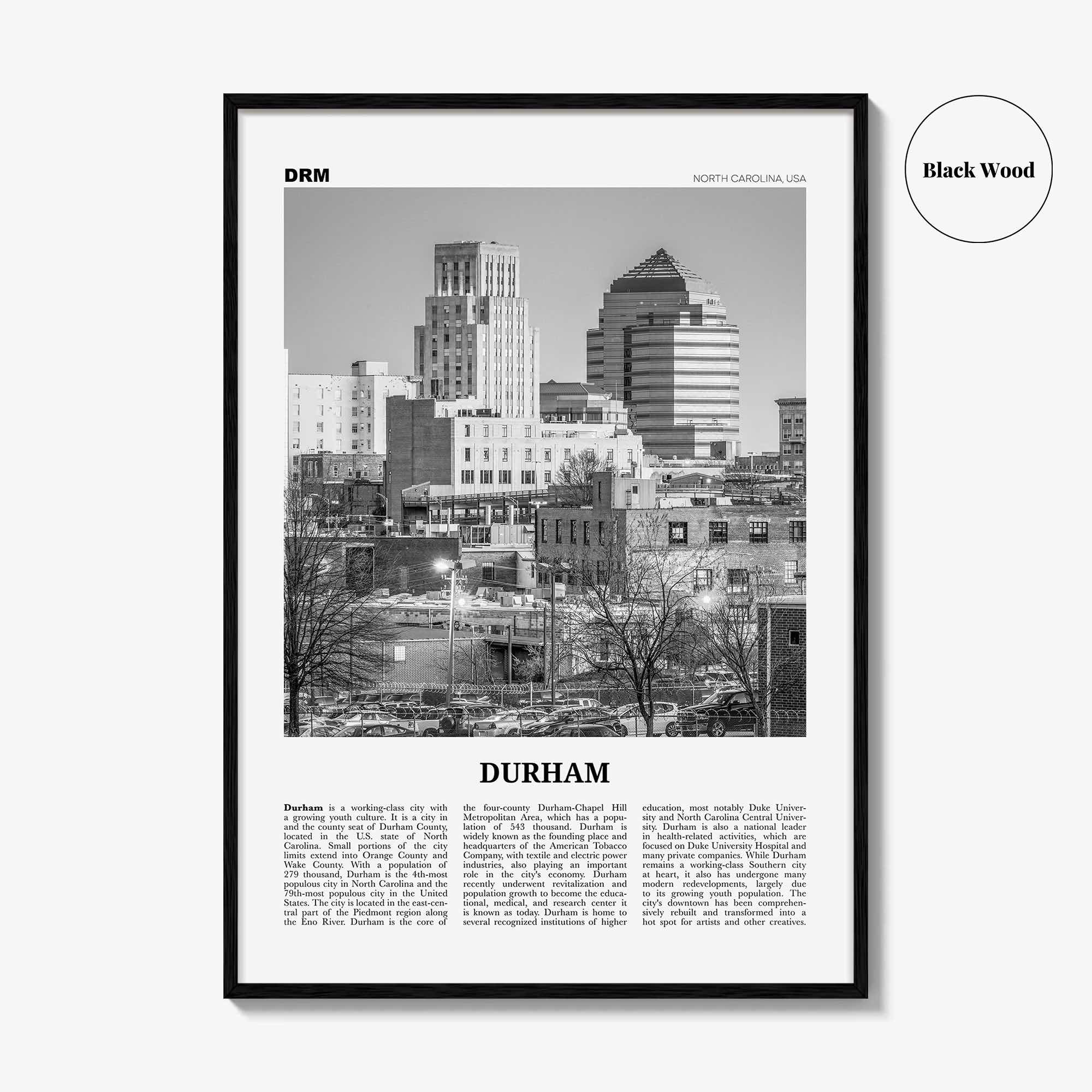 Durham Print Black and White North Carolina, Durham Wall Art, Durham Poster, Durham Photo, Durham Decor, USA, United States, North America