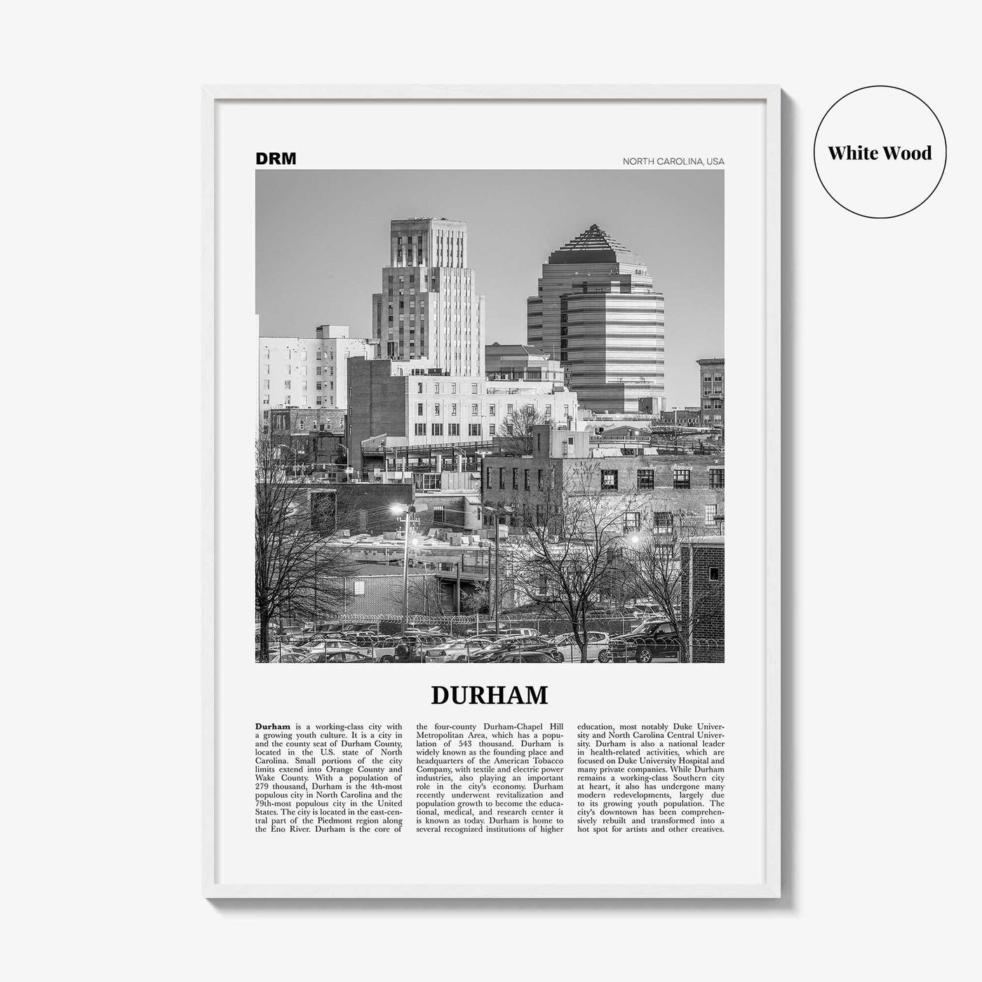 Durham Print Black and White North Carolina, Durham Wall Art, Durham Poster, Durham Photo, Durham Decor, USA, United States, North America