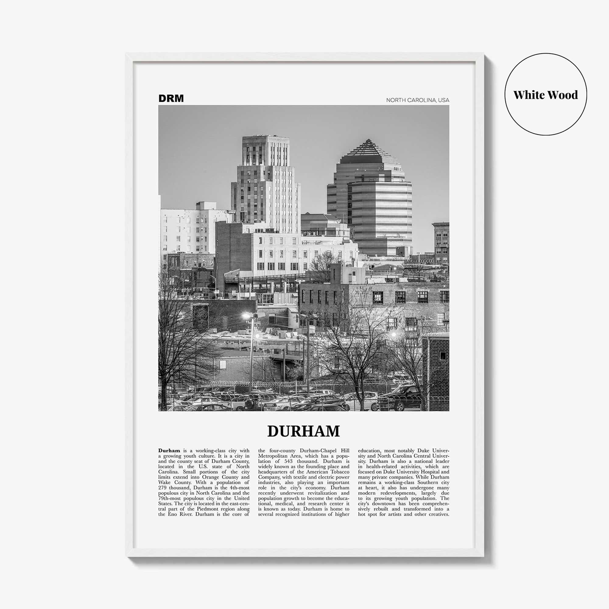Durham Print Black and White North Carolina, Durham Wall Art, Durham Poster, Durham Photo, Durham Decor, USA, United States, North America